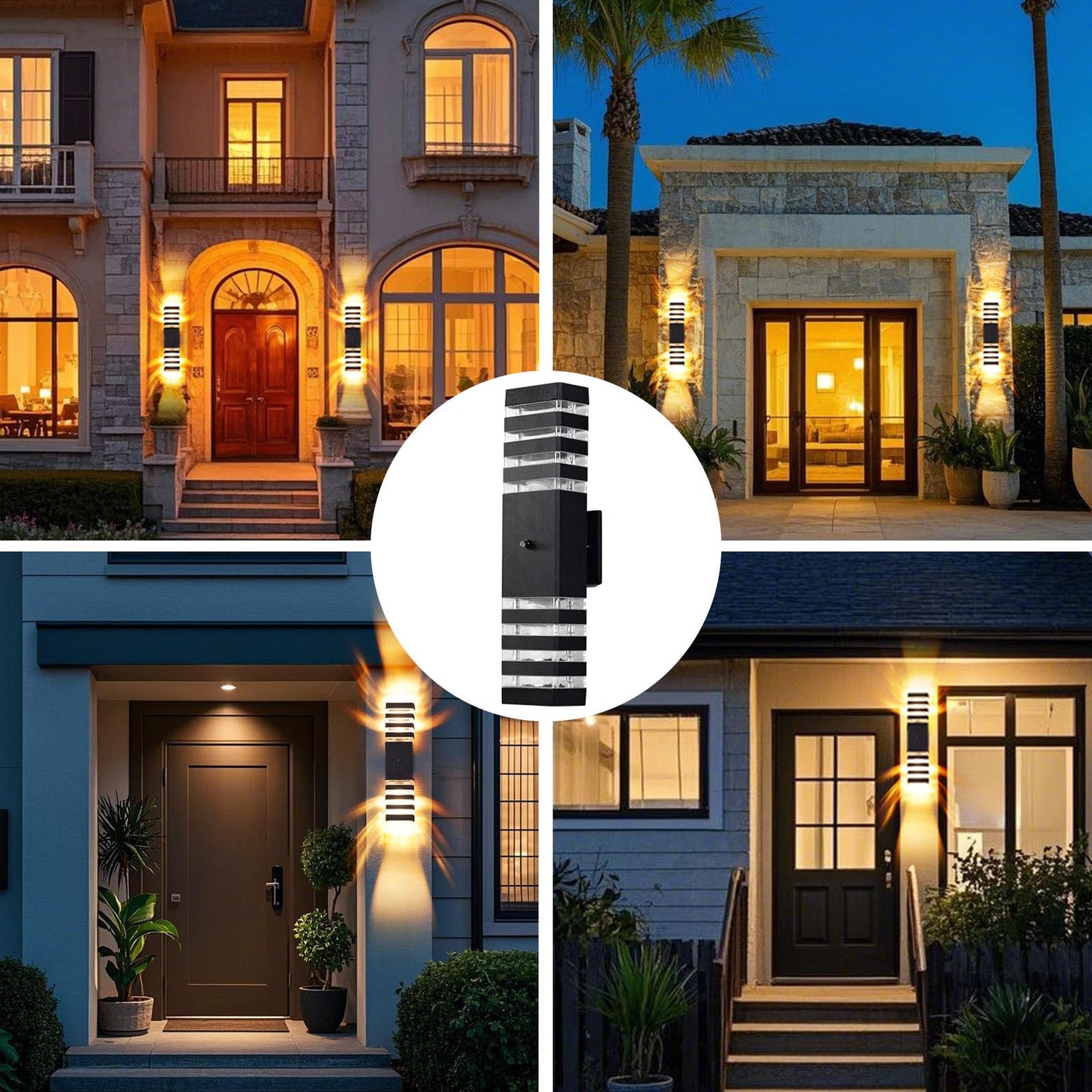 futxnziey 2 Pack Dusk to Dawn Outdoor Wall Lights, Modern Black Exterior Wall Sconce, Waterproof Aluminum Up and Down Outdoor Porch Lights, Square Outside Wall Lights for Porch Patio Garage