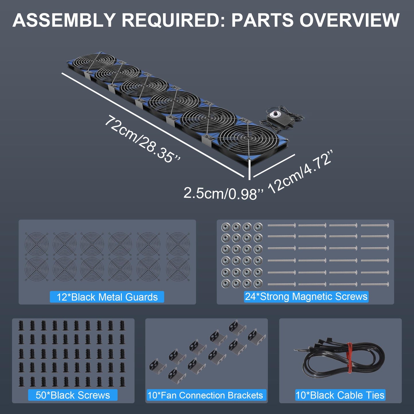 120mmx6 720mm Adjustable Computer PC Vent Fans 3V-12V Speed Controller for Flexible Arrange Cabinet Rack Space Window Wall Server Mining Rig Chicken Coop Exhaust Cooling
