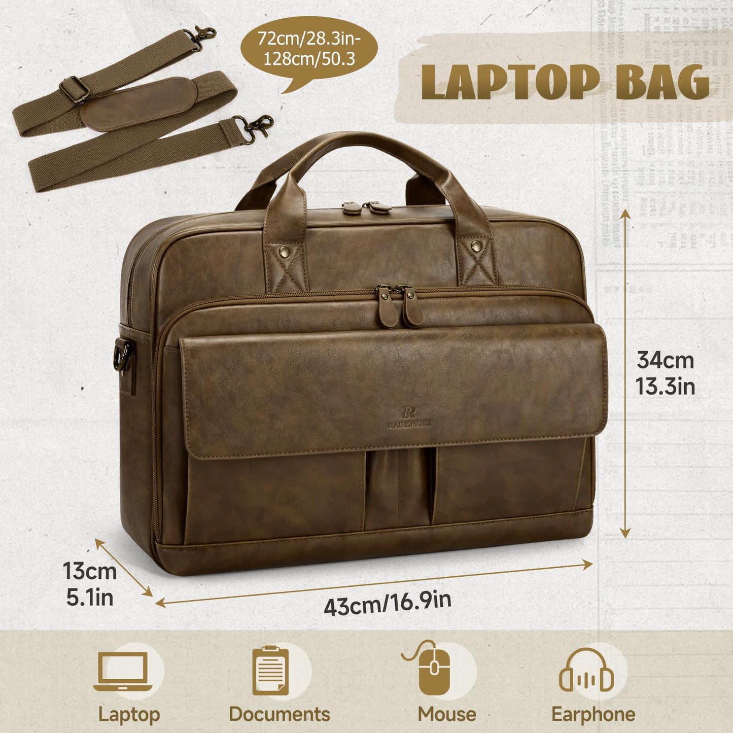 Laptop Bag for Men 15.6 Inch PU Leather Briefcase Mens Messenger Bag Waterproof Computer Satchel Bag for Work Office Business Travel College