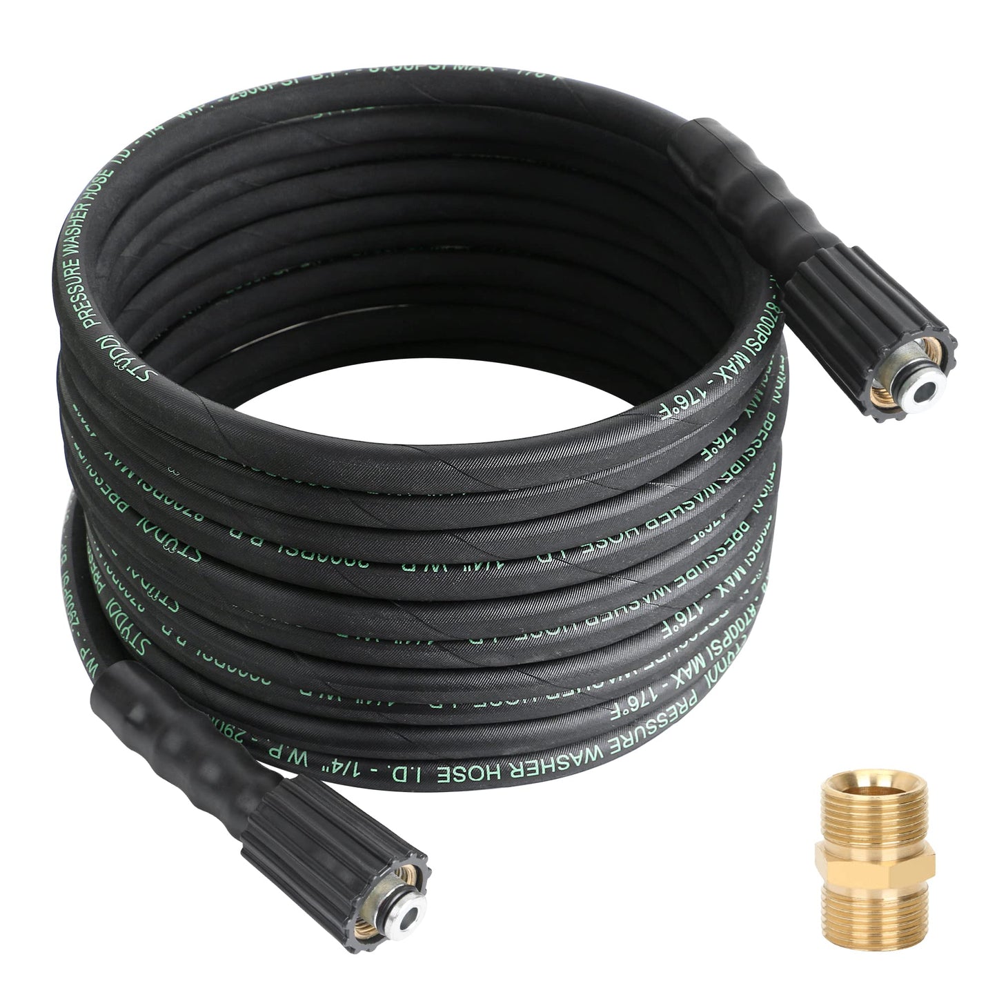 STYDDI 50FT Pressure Washer Extension Hose with Coupler for Sun Joe SPX Series, Kink Free, 2900 PSI X 1/4", Heavy Duty Steel Braided and Rubber Power Washer Hose with M22-15mm for SPX-25HD and Others