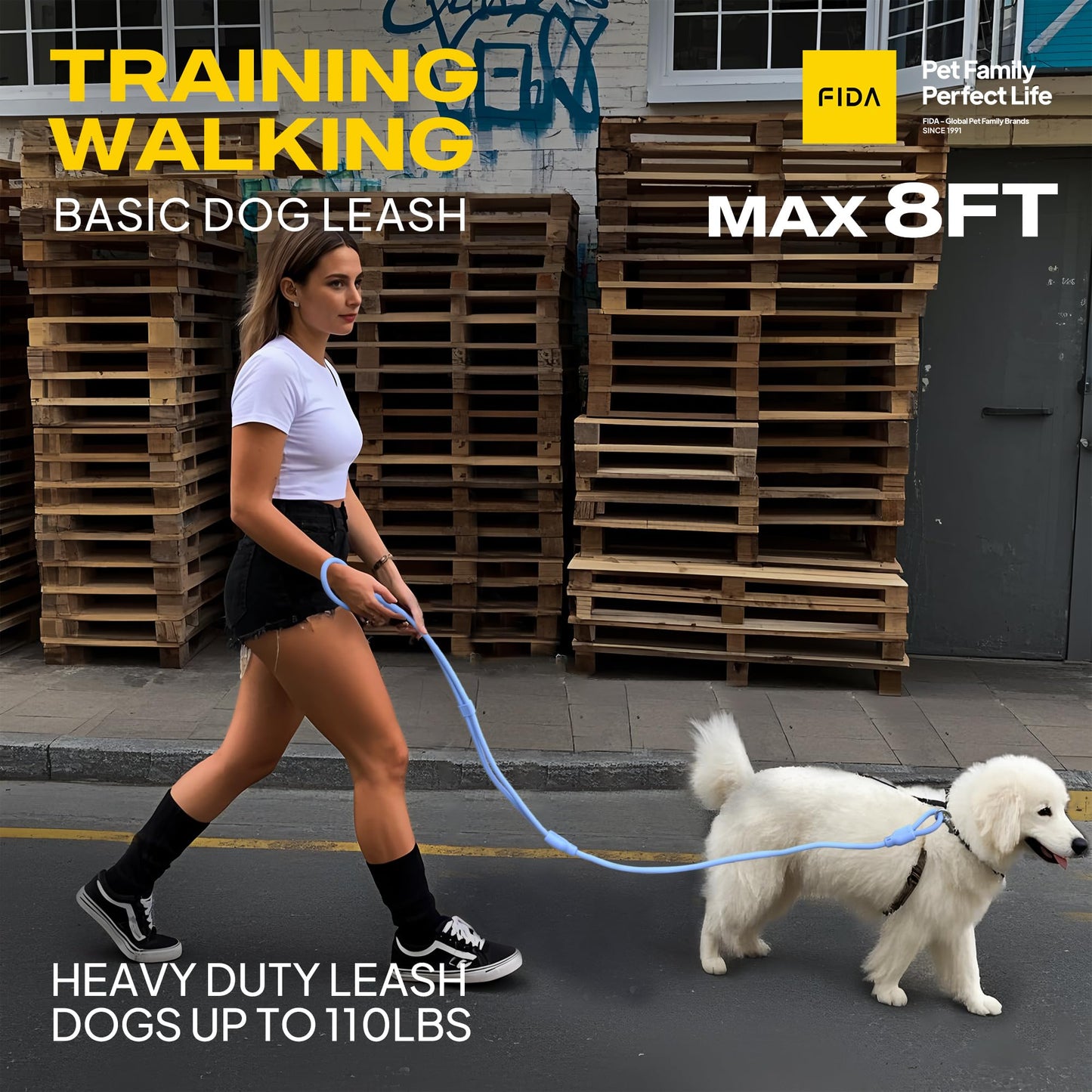 Fida Hands Free Dog Leash for Large Dogs Heavy Duty, Adjustable Crossbody/Waist Leash for Small/Medium/Large Dogs, Waterproof Hands-Free Dog Leashes for Running, Walking & Training(L, Blue)