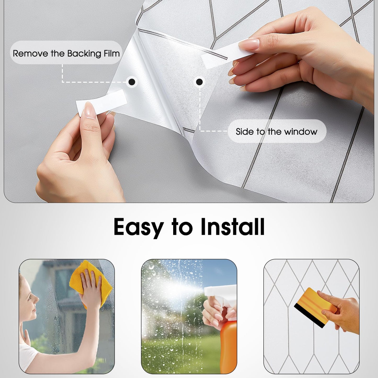 Coavas Window Films for Privacy, Frosted Glass Static Cling Window Stickers Non Adhesive, Decorative Window Coverings Sun Blocking Window Tint for Home Office Door 23.6 x 78.7 in, 60 x 200 cm