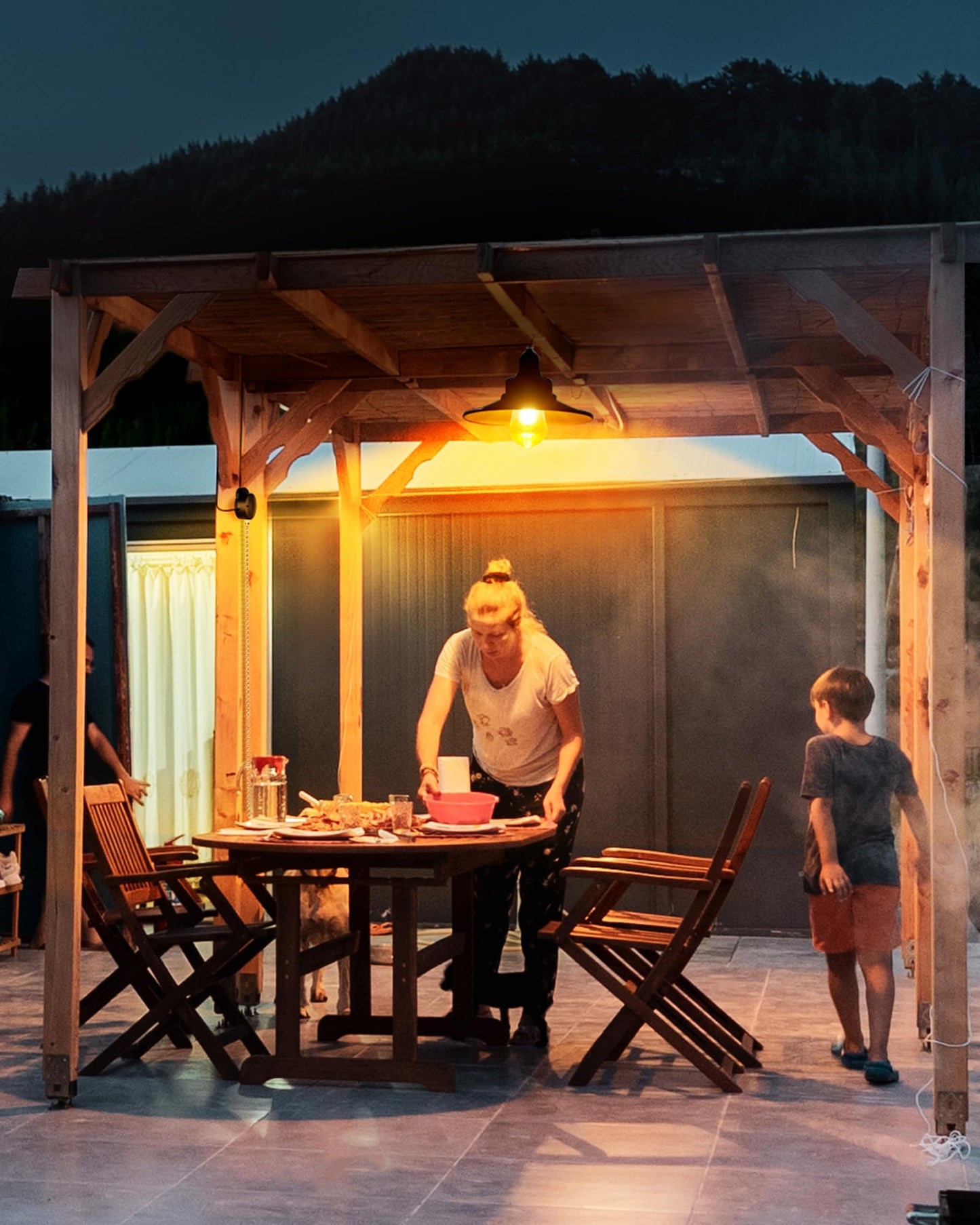 FabStyl Solar Pendant Light Indoor Outdoor, FabStyl Solar Shed Light IP65 Waterproof Powered Solar Chandelier, Gazebo Lights with Pull Cord for Garden, Chicken Coop, Gazebo, Barn