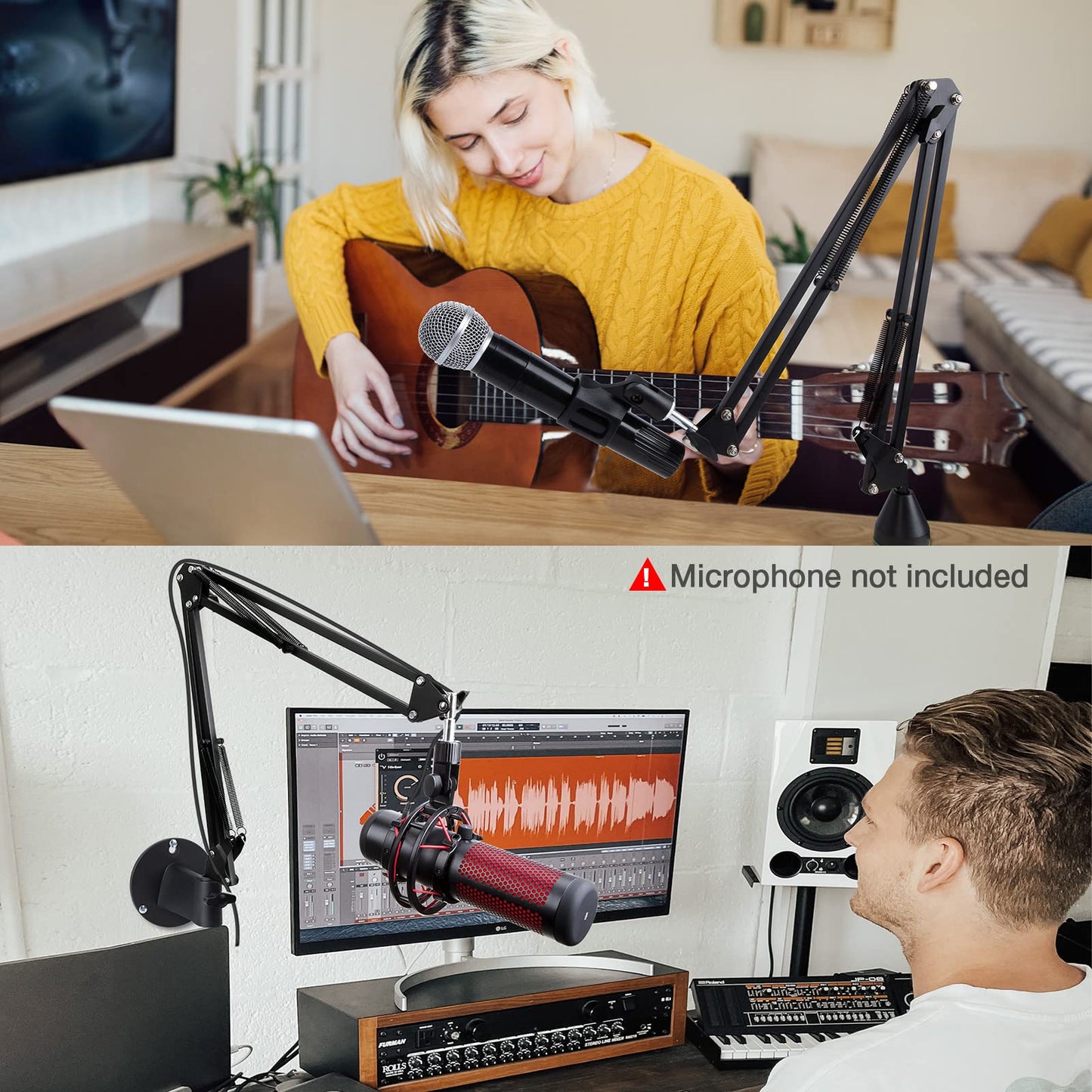 Universal Wall Mount Microphone Arm and Table Boom Arm Mic Stand, Compatible with HyperX QuadCast, Blue Yeti, Blue Snowball and Most of Mic by SUNMON