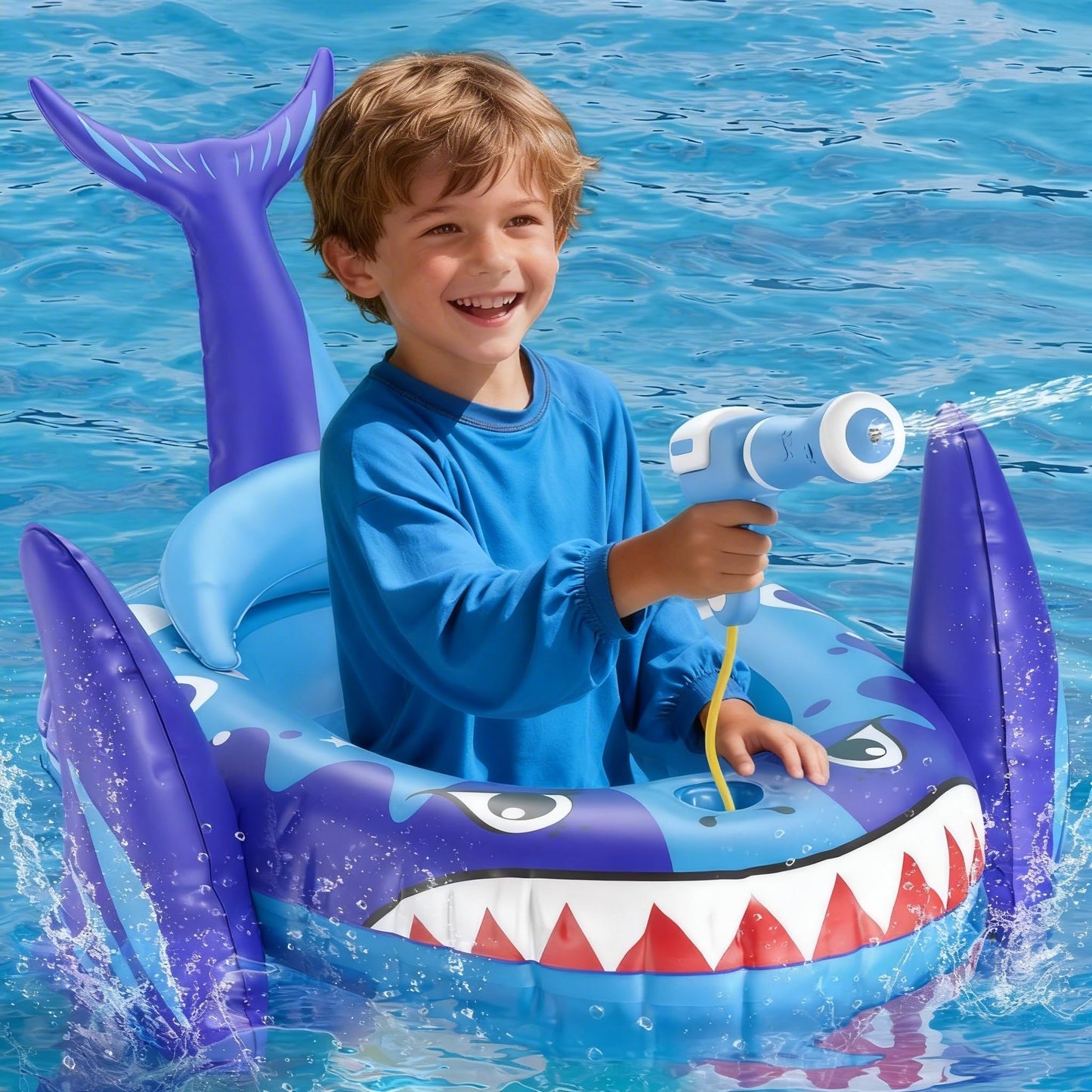 AZDYJL Pool Floats for Kids with Water Gun, Shark Toddler Inflatable Pool Toys for Kids Age 3-8 Years Old, Summer Outdoor Water, Beach, Swimming Pool Toys Gift for Boys and Girls