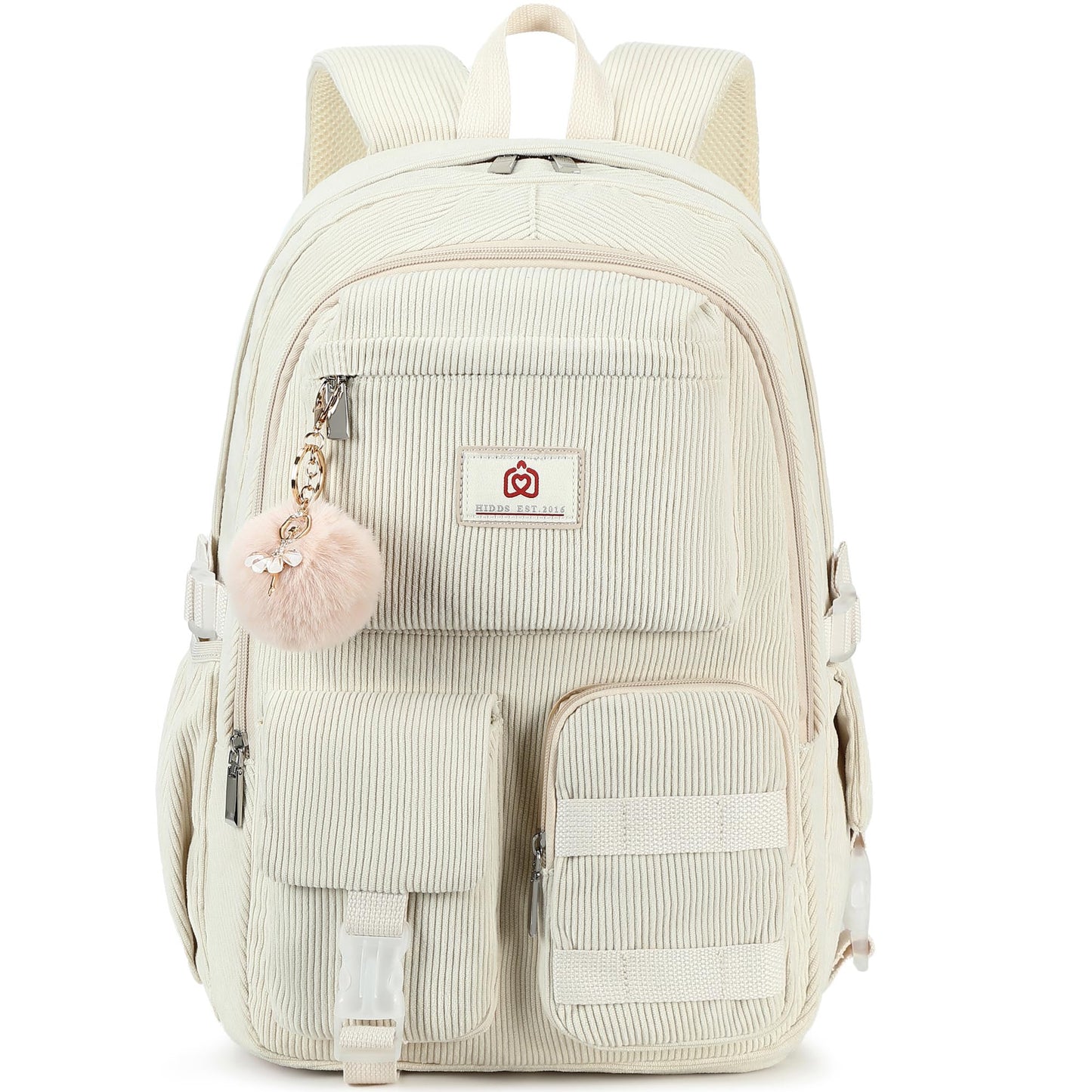 School Laptop Backpack for Teens Girls Women College Backpacks Corduroy Bag Students Bookbag Anti Theft Travel Daypack (Beige)