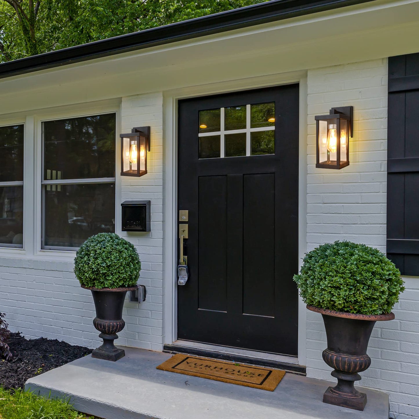TOPKDA Outdoor Wall Lantern, Exterior Light Fixtures Wall Mount Anti-Rust & Waterproof, Black Wall Sconce with Clear Glass Shade, E26 Socket Porch Light for Garage, Doorway(Bulb Included)