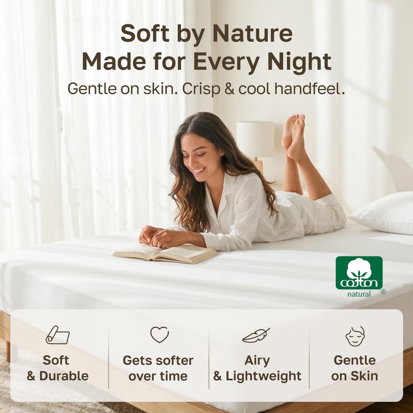 California Design Den White Fitted Sheet King, Soft 100% Cotton Sateen, Deep Pocket, Durable All-Around Elastic, Head/Foot Side Indicators, King Fitted Sheet Only