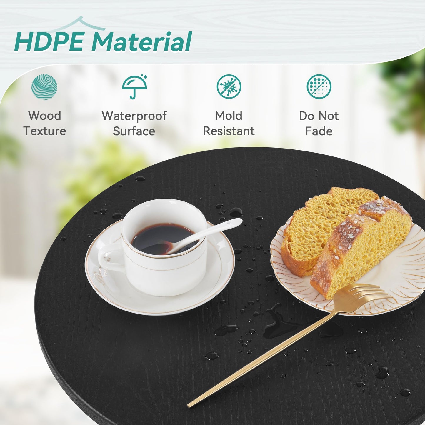 Homenjoy HDPE Outdoor Side Table, Small Round Side Table Weather-Resistant, Outdoor Side Tables for Patio, Porch, Deck, End Table for Plant Stand, Living Room, Bedroom, Black
