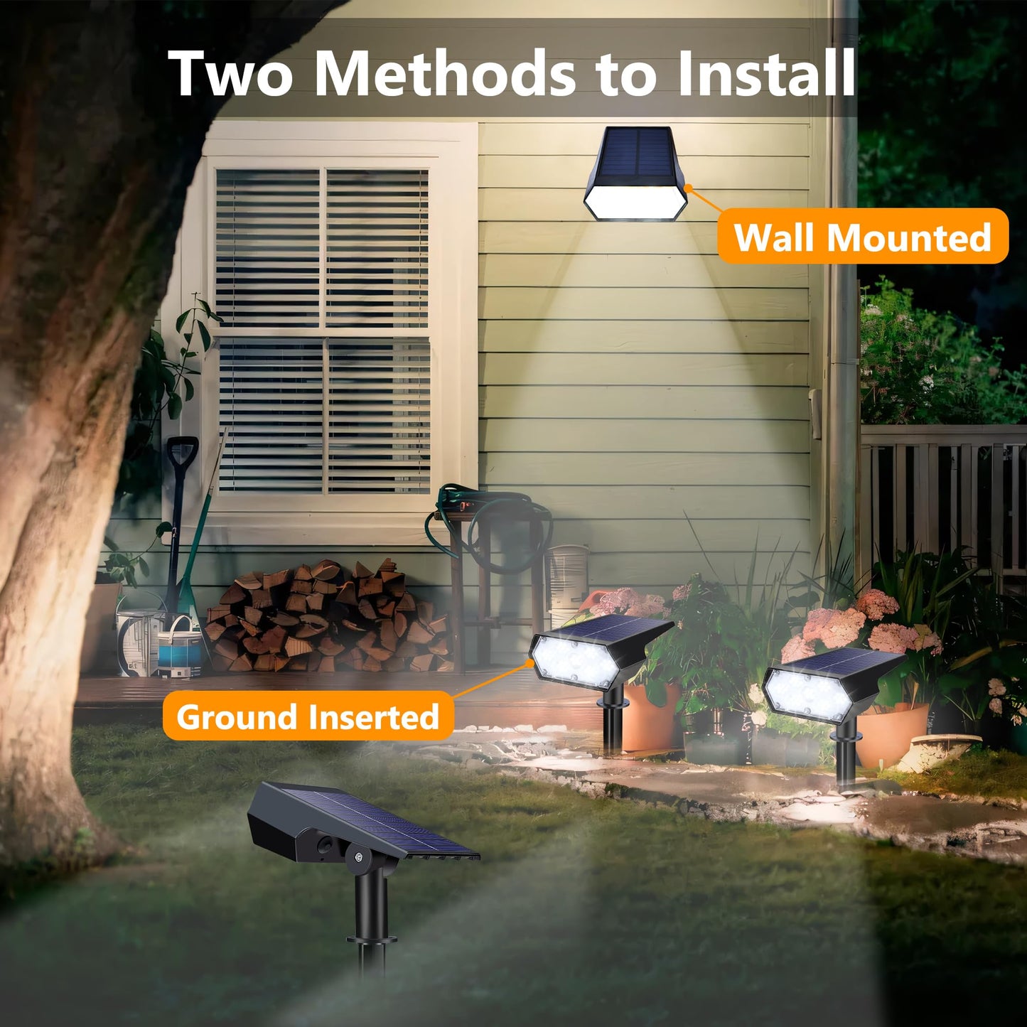 Solar Spot Lights Outdoor Waterproof IP65, 49 LED Solar Lights for Outside, 2 Brightness Modes Solar Powered Garden Yard Landscape Spotlights for Walkway, Driveway Decorations (4 Pack-White)