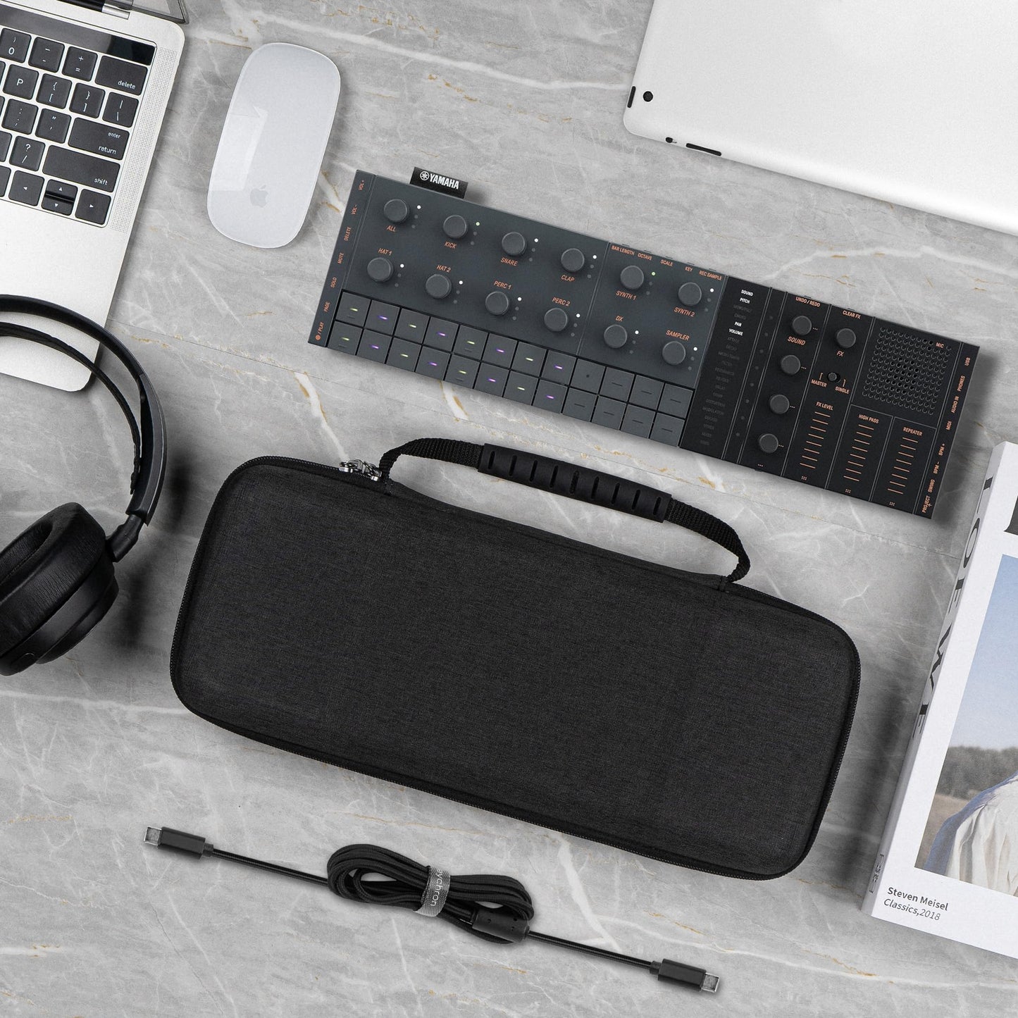 Geekria Audio Interface Carrying Case, Compatible with Yamaha SEQTRAK/Mobile Music Ideastation, EVA Hard Shell Portable Travel Bag (Dark Gray)