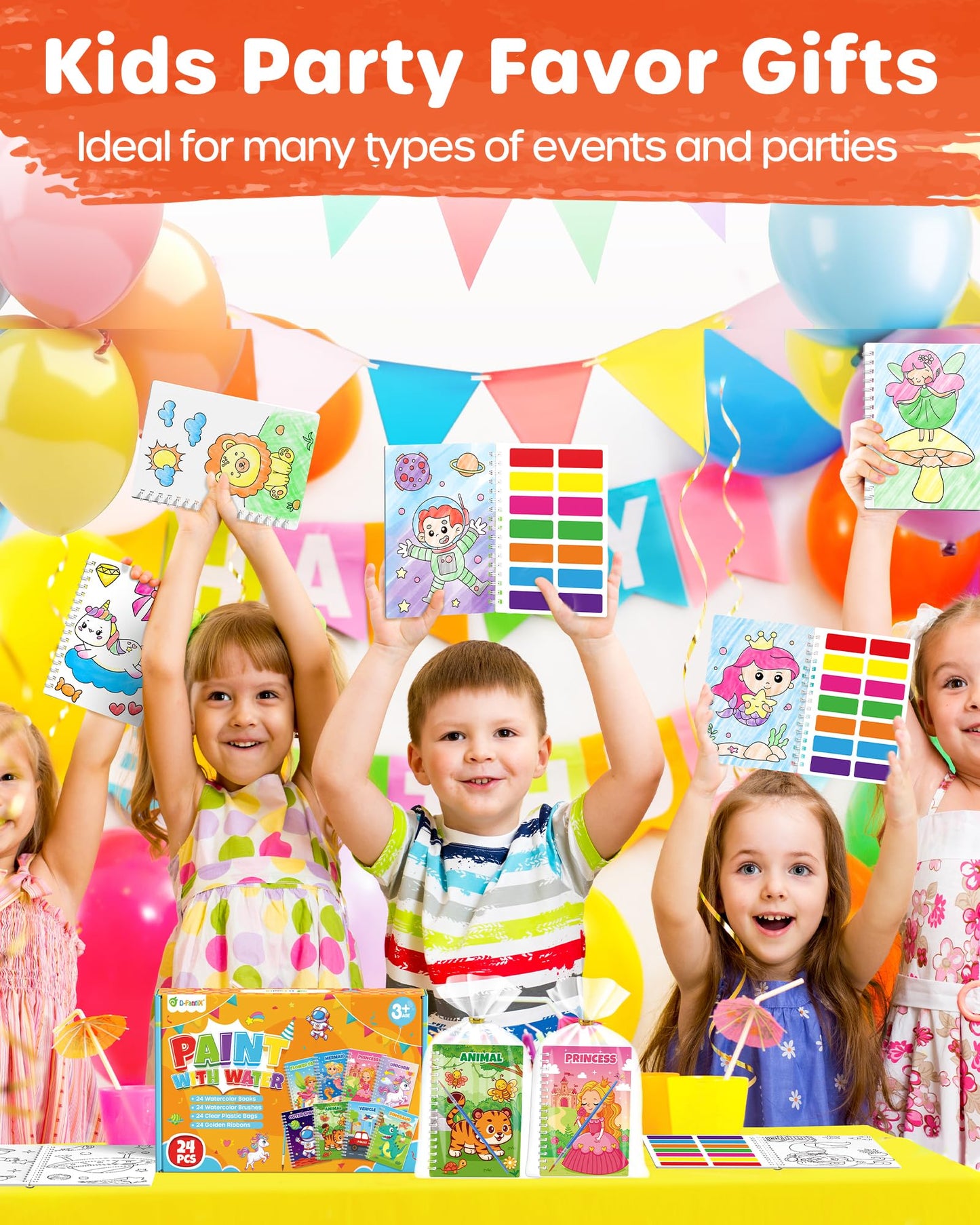 D-FantiX 24 Pack Paint with Water Coloring Books for Kids Ages 4-8-12, Birthday Party Favors Bulk Gifts Goodie Bag Stuffers, Arts and Crafts Classroom Prizes Rewards, Children Easter Basket Stuffers