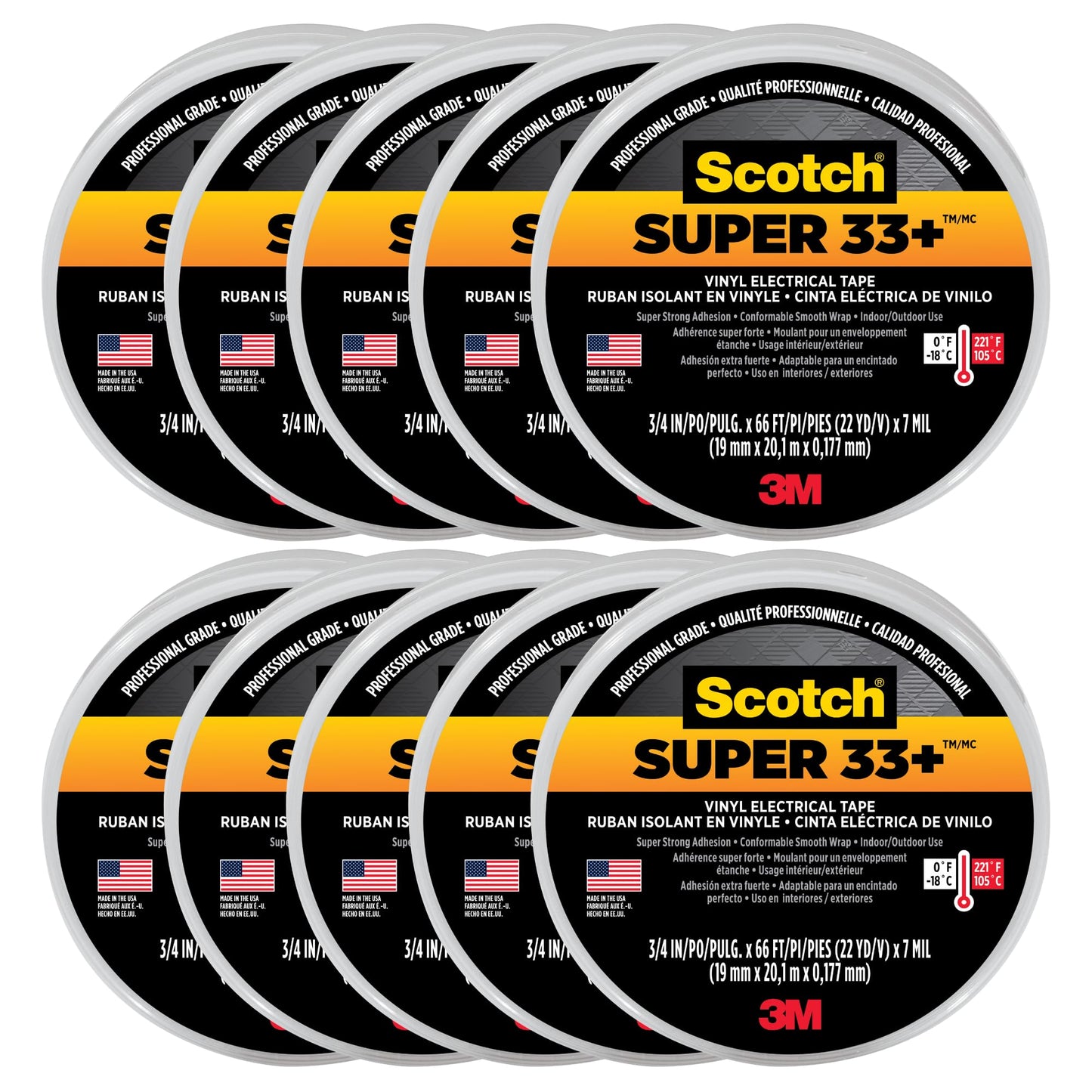 Scotch Super 33+ Vinyl Electrical Tape: 3/4 in. x 66 ft. (Black) [10 Pack]