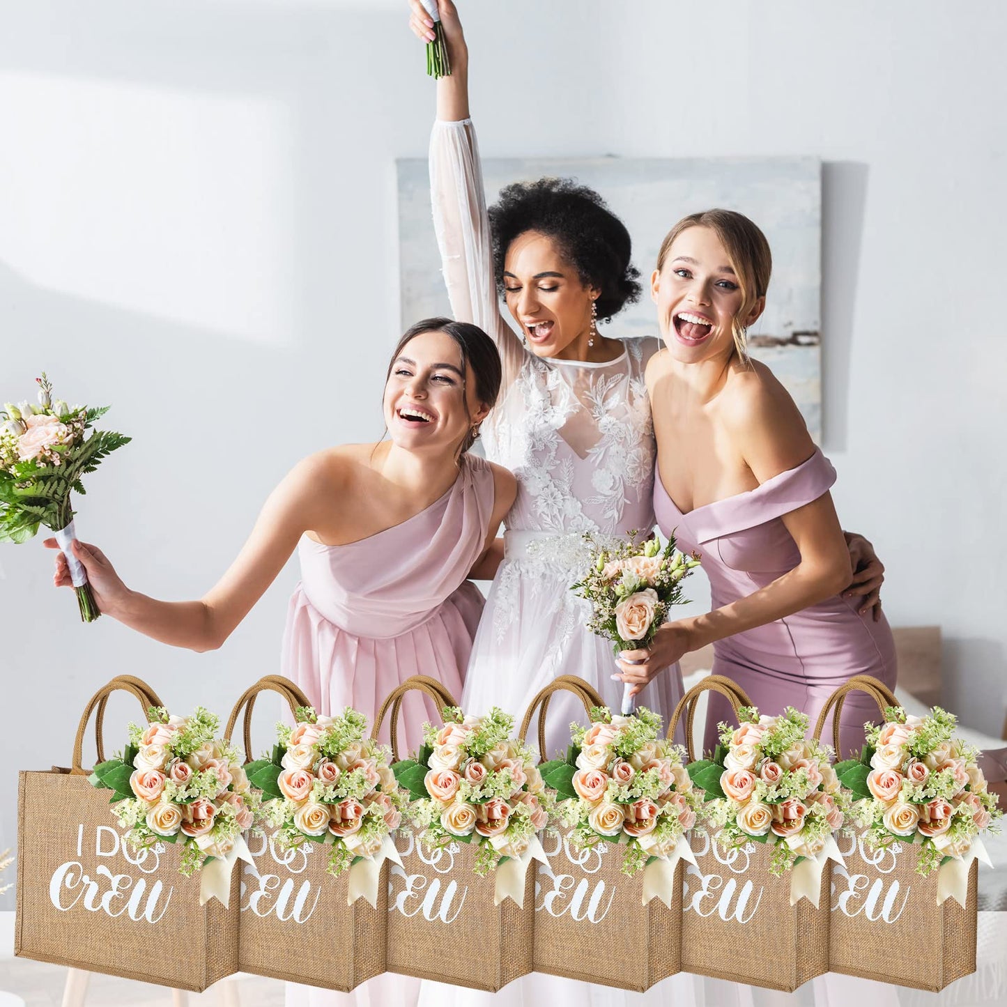 Sadnyy 10 Pieces Bridesmaid Gift Bags Bachelorette Tote Bags with Handles Large Burlap Bridesmaid Gifts Reusable for Bachelorette Party Wedding Bridal Shower