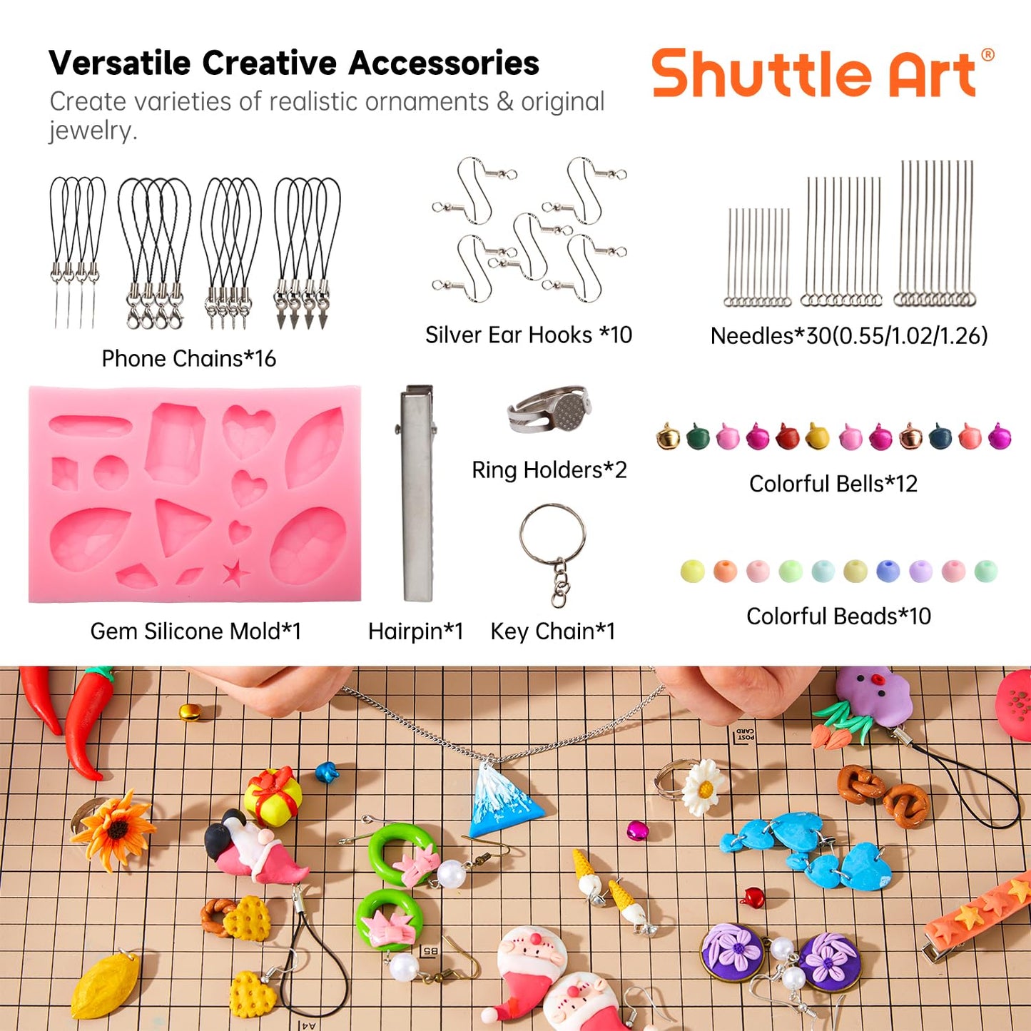 Shuttle Art Polymer Clay Kit, 50 Colors, Soft Oven Clay Kit, 19 Carving Tools and 10 Kinds of Accessories, Non-Stick, Non-Toxic, Ideal Gift for Kids