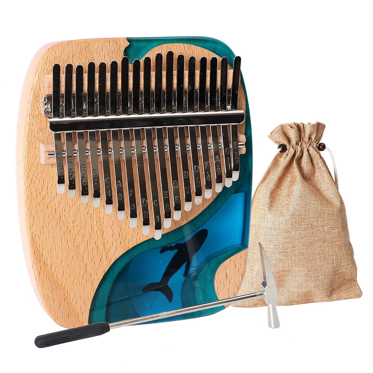 Musfunny Kalimba Thumb Piano 17 Keys Portable Mbira Finger Piano with Study Instruction Tuning Hammer Musical Instrument Gifts for Beginners Adults Birthday Christmas (Blue Whale)