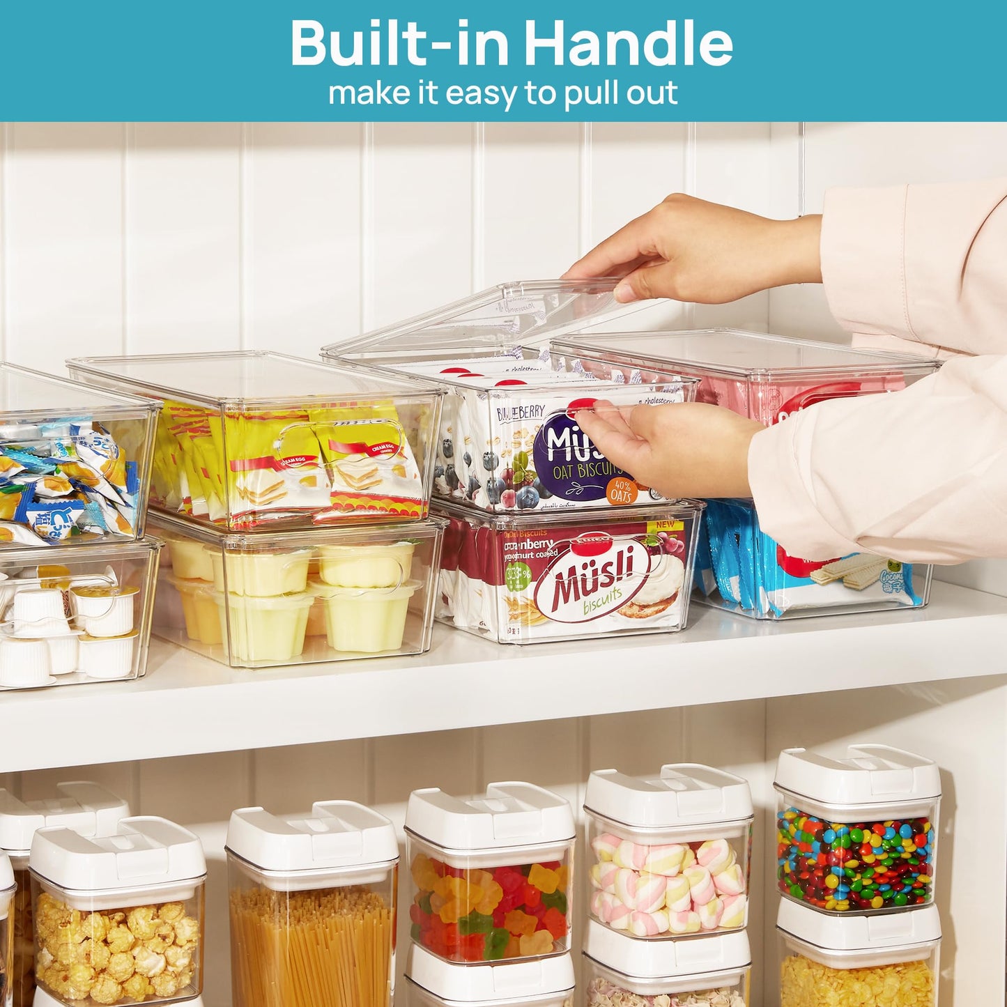 Vtopmart 12pcs Clear Organizers and Storage Bins with Lids, Stackable Plastic Storage Containers with Handles for Fridge, Freezer, Pantry, Cabinet, Kitchen Organization