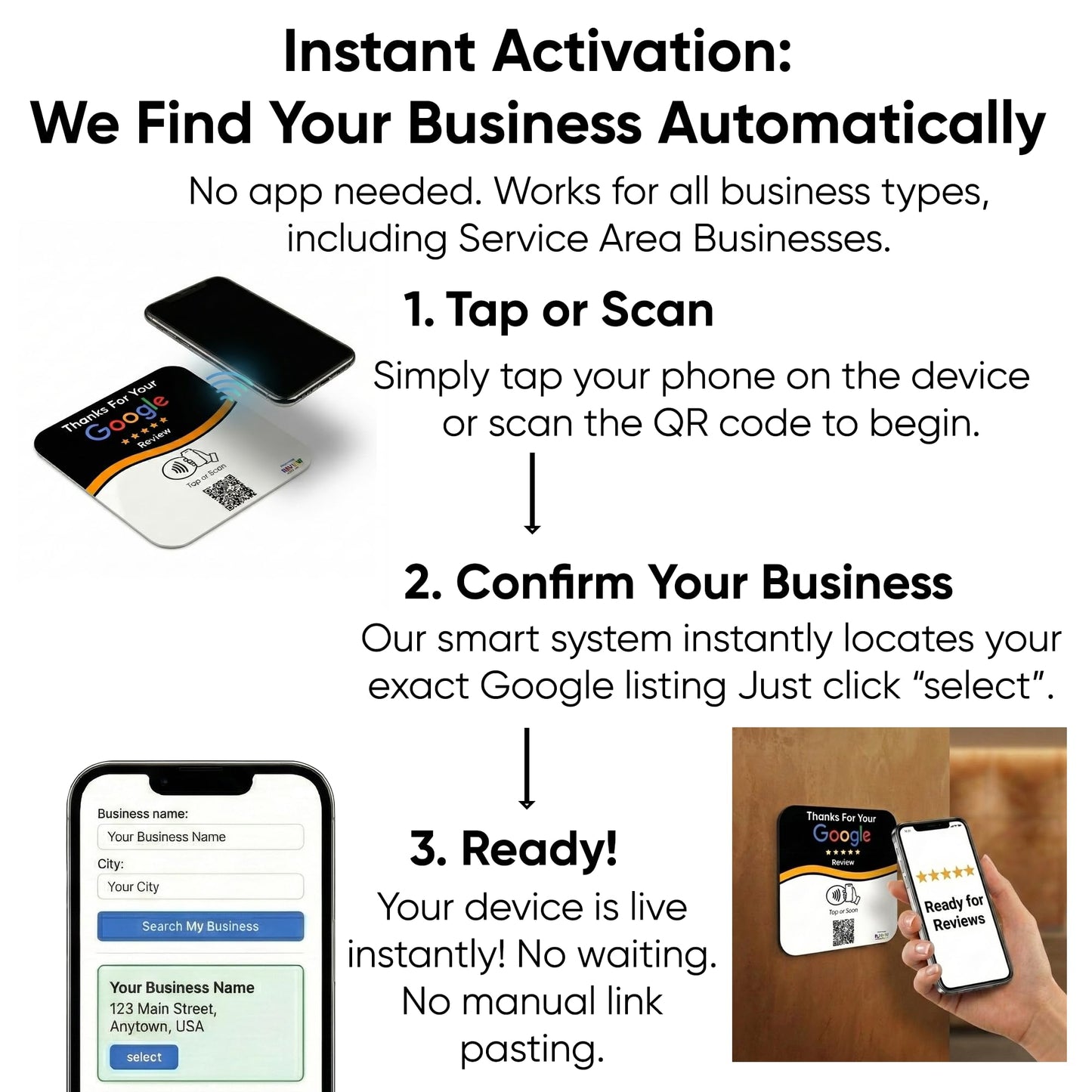 NFC Tap Plate (2-Pack) by Review Highway – Canada Made - Compatible with Google Reviews - NFC Tap & QR Scan for Instant Reviews - iPhone/Android Compatible – Reusable & Lightning Fast