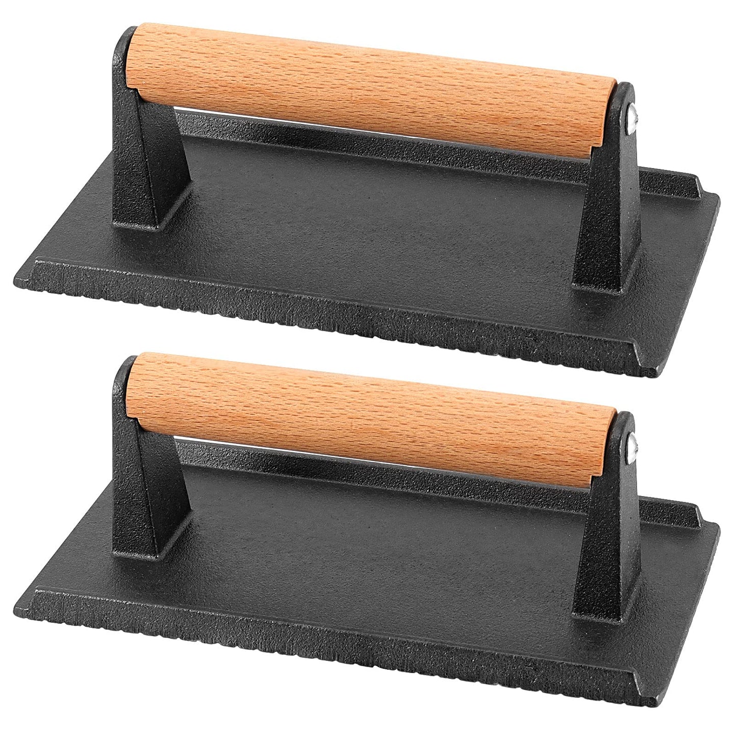 HEIHAK 2 Pack 8 x 4 Inch Cast Iron Steak Weight, Flat Heavy Weight Grill Press with Wooden Handle, Steak Weights for Grill Burgers Bacon Bread