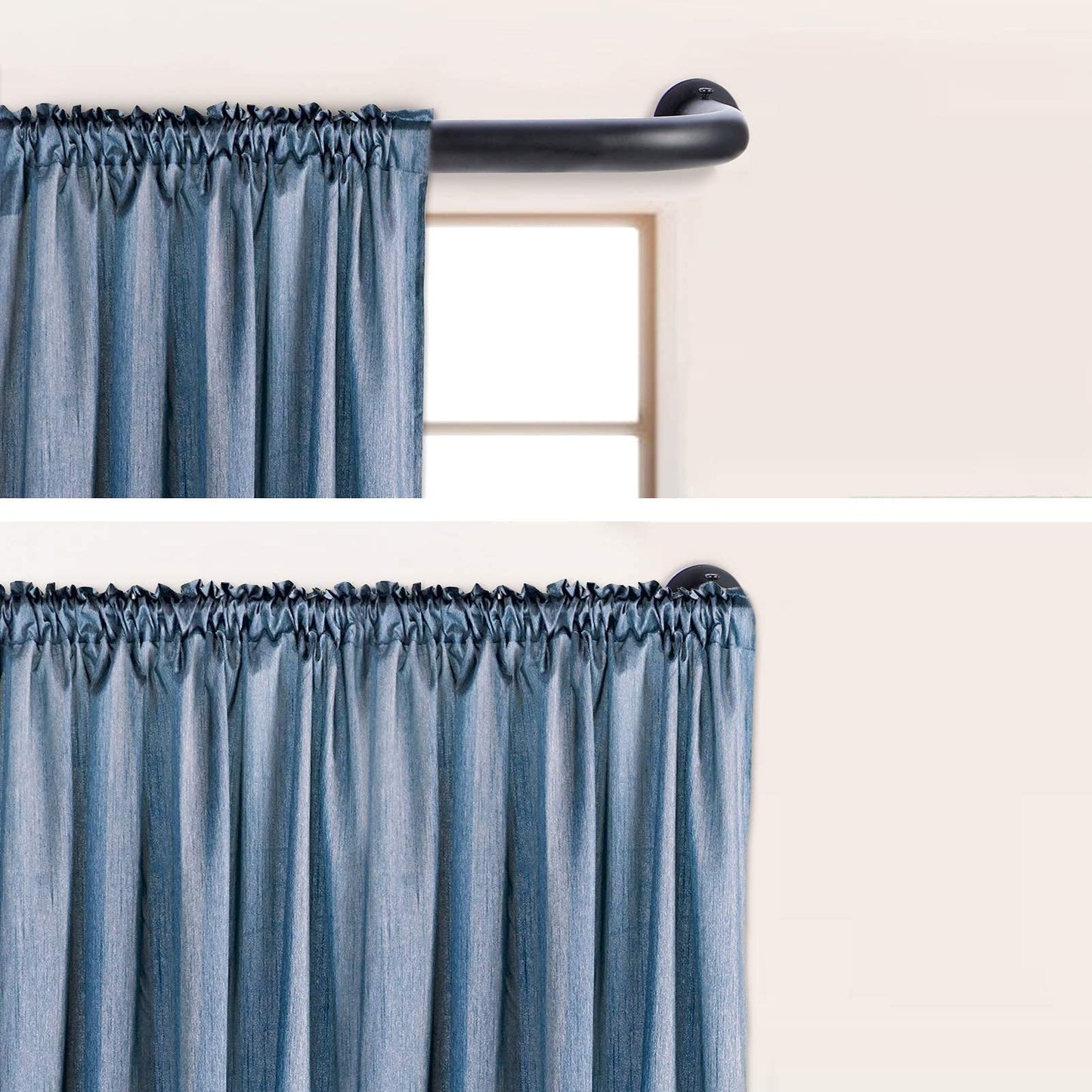 TiMi Wrap Around Window Curtain Rod Room Darking 1 Inch Adjustable Single Curtain Rods Classic, 48 to 84 Inch telescoping Drapery Rod, Black