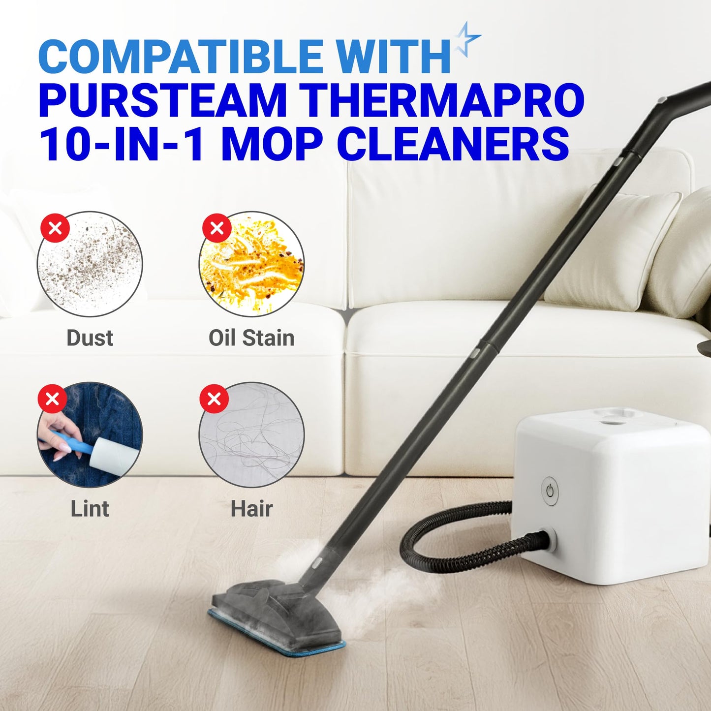BlueStars 10-Pack Replacement Microfiber Steam Mop Pads Compatible with PurSteam ThermaPro 10-in-1 and ThermaPro 211 Steam Mop Cleaners – Washable and Reusable Mop Pads for Steamer Floor Cleaning