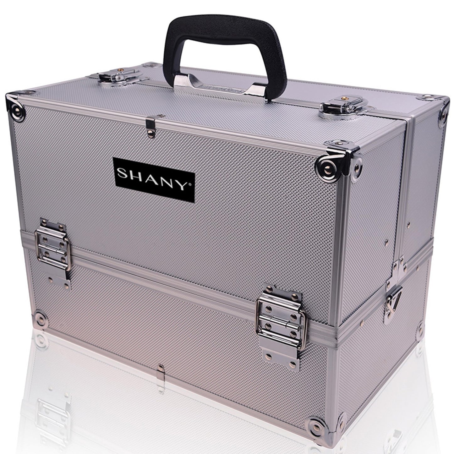 SHANY Essential Pro Makeup Train Case with Shoulder Strap and Locks - Silver