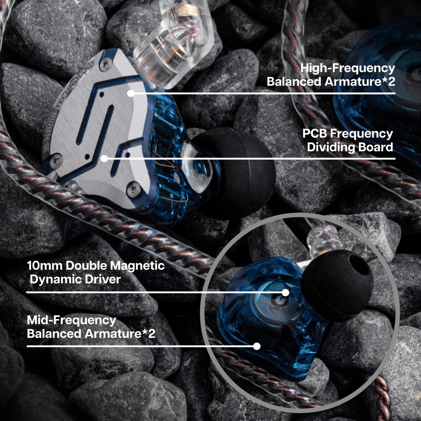 Linsoul KZ ZS10 Pro, 4BA+1DD 5 Driver in Ear Monitor, HiFi Wired Earbuds, Gaming Earbuds, Hybrid IEM Earphones with Stainless Steel Faceplate, Recessed 2 Pin Detachable Cable (Without Mic, Glare Blue)