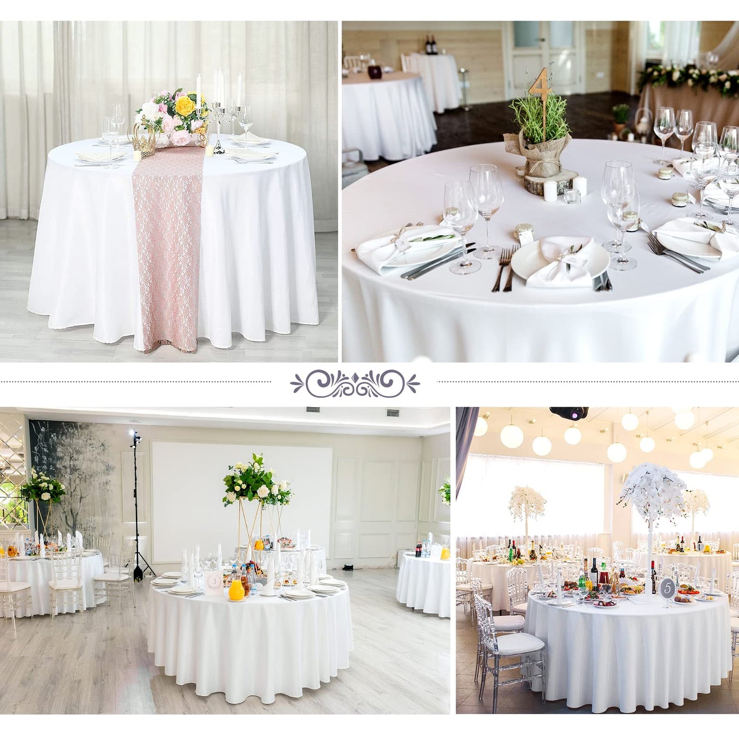 6 Pack Round Tablecloth White Table Cloths 90 Inch Polyester Round Table Cloth,White TableClothes Round 90 inch Washable Fabric Table Covers for Wedding,Party,Dining,Banquet