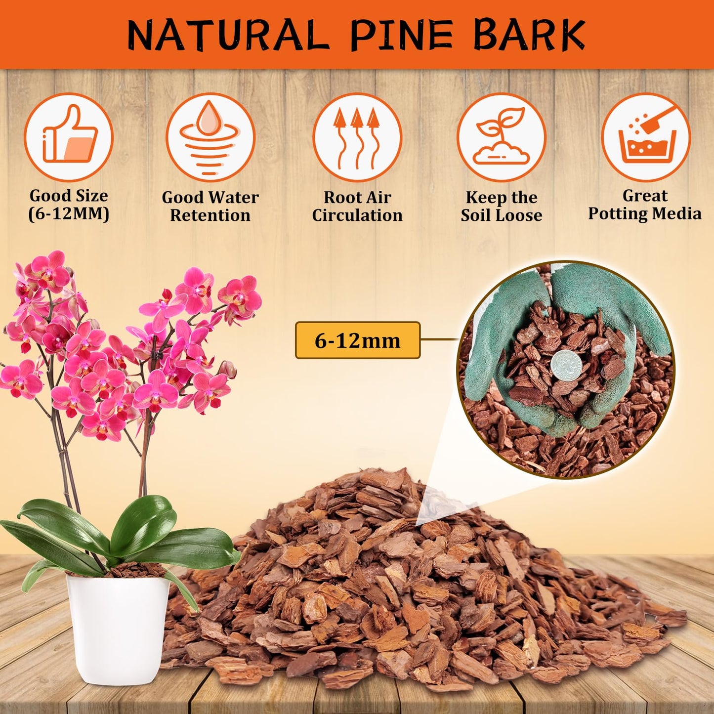 Legigo 10 litres Organic Orchid Potting Bark- All Natural Orchid Bark Potting Mix Pine Bark Wood Chips for Houseplant Mulch, Plants Root Development