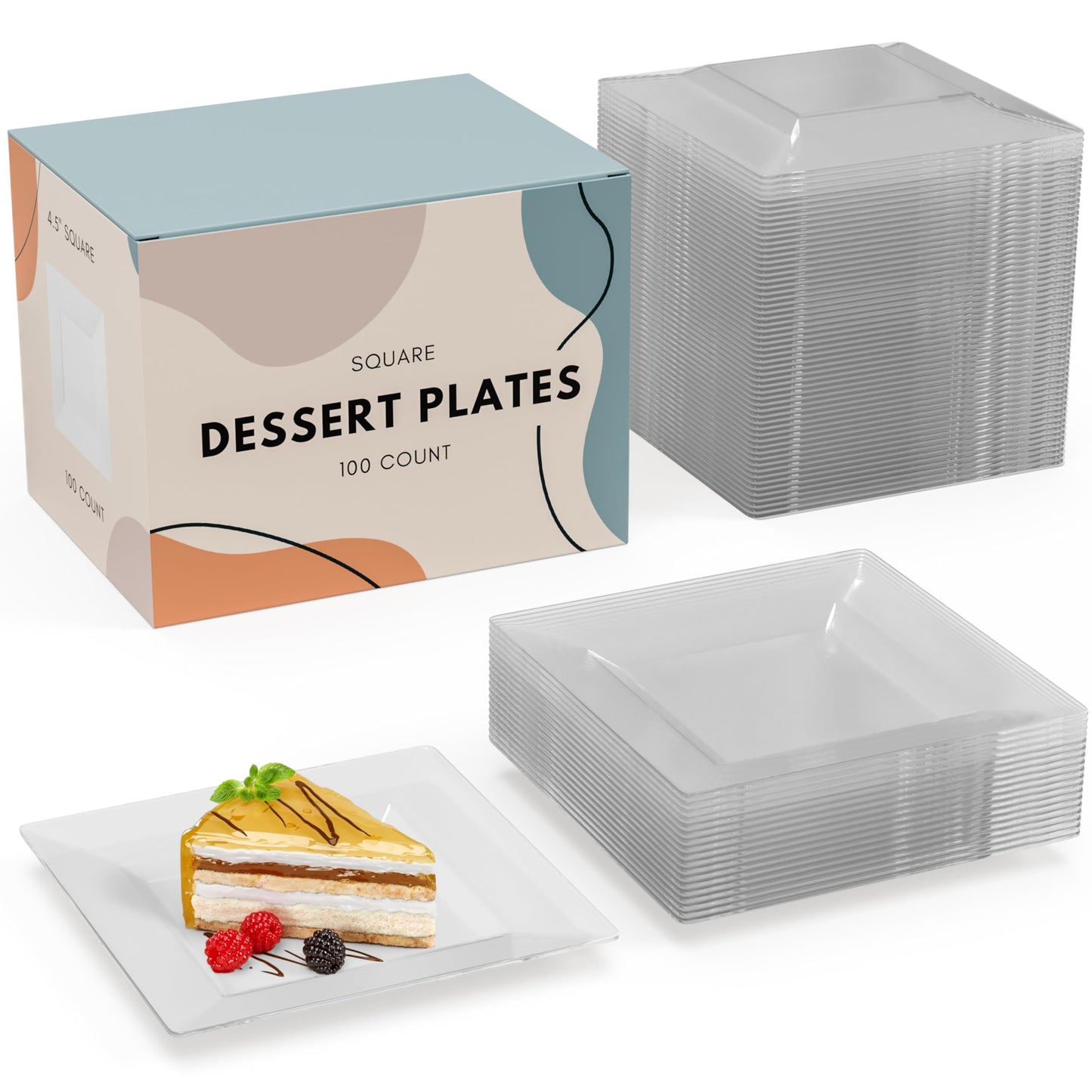 Exquisite Mini Disposable Appetizer Plates - 100 Pack 4.5" x 4.5" Crystal Clear Plastic Dessert Plates - Elegant Design for Weddings, Birthdays, Formal Parties - Stackable & Convenient - BPA Free