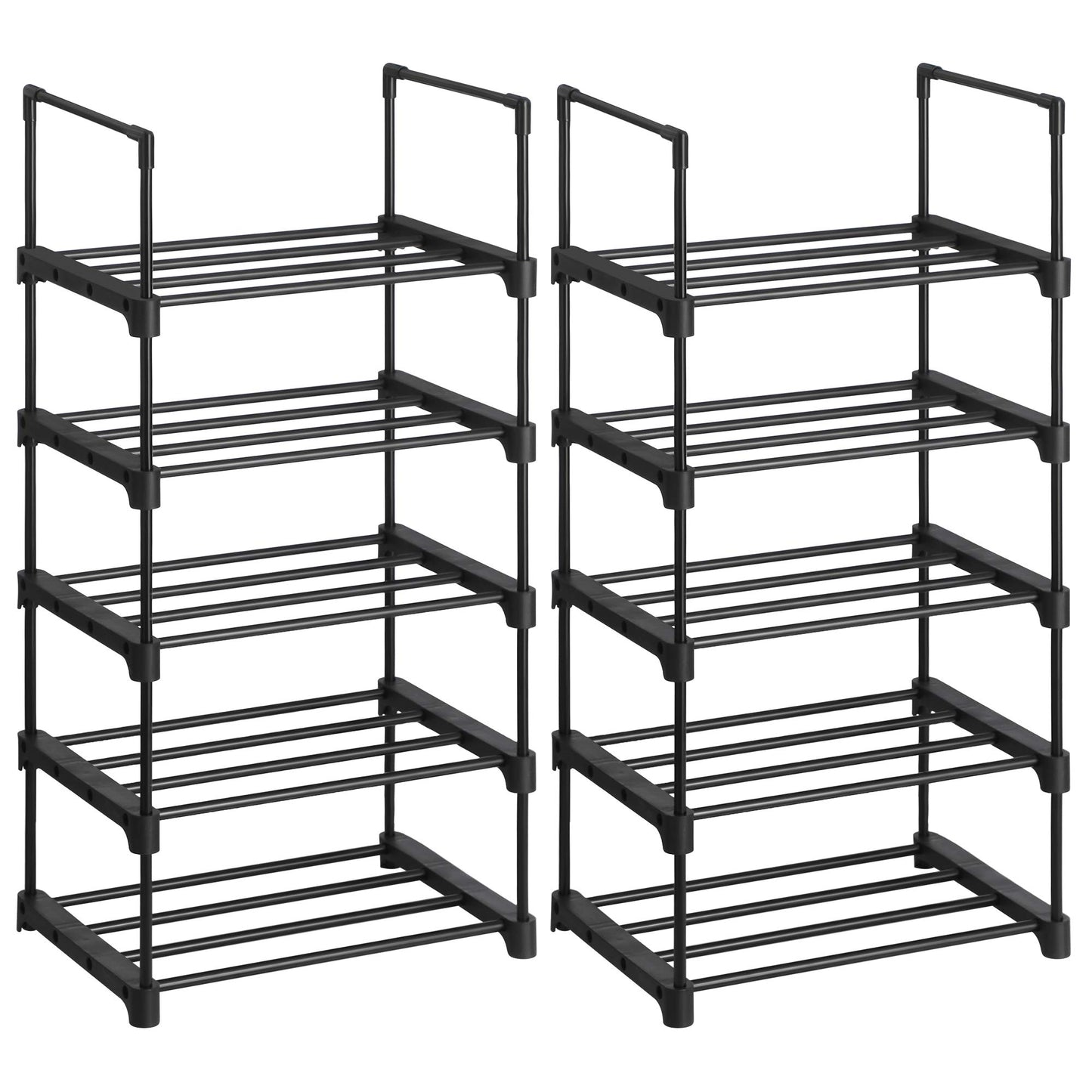 SONGMICS Shoe Rack, 5 Tier Shoe Organizer, Set of 2 Metal Shoe Storage Shelves, Easy to Assemble, Entryway, Black ULSA055B02