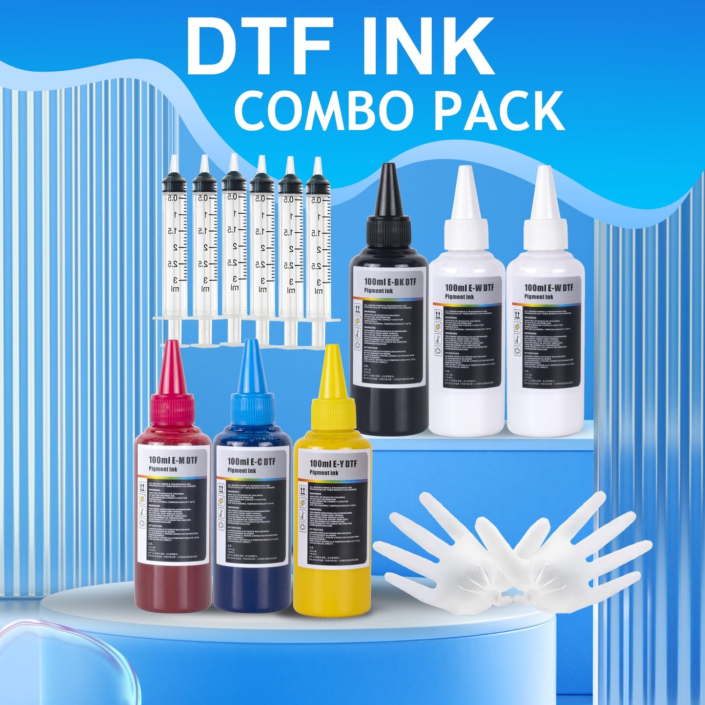LCL Premium DTF Ink 600ML DTF Transfer Ink for PET Film, Refill for DTF Printers ET-8550, XP-15000, L1800, L805, R1390, R2400, Heat Transfer Printing Direct to Film (100ml x 6, CMYK 2Wh)