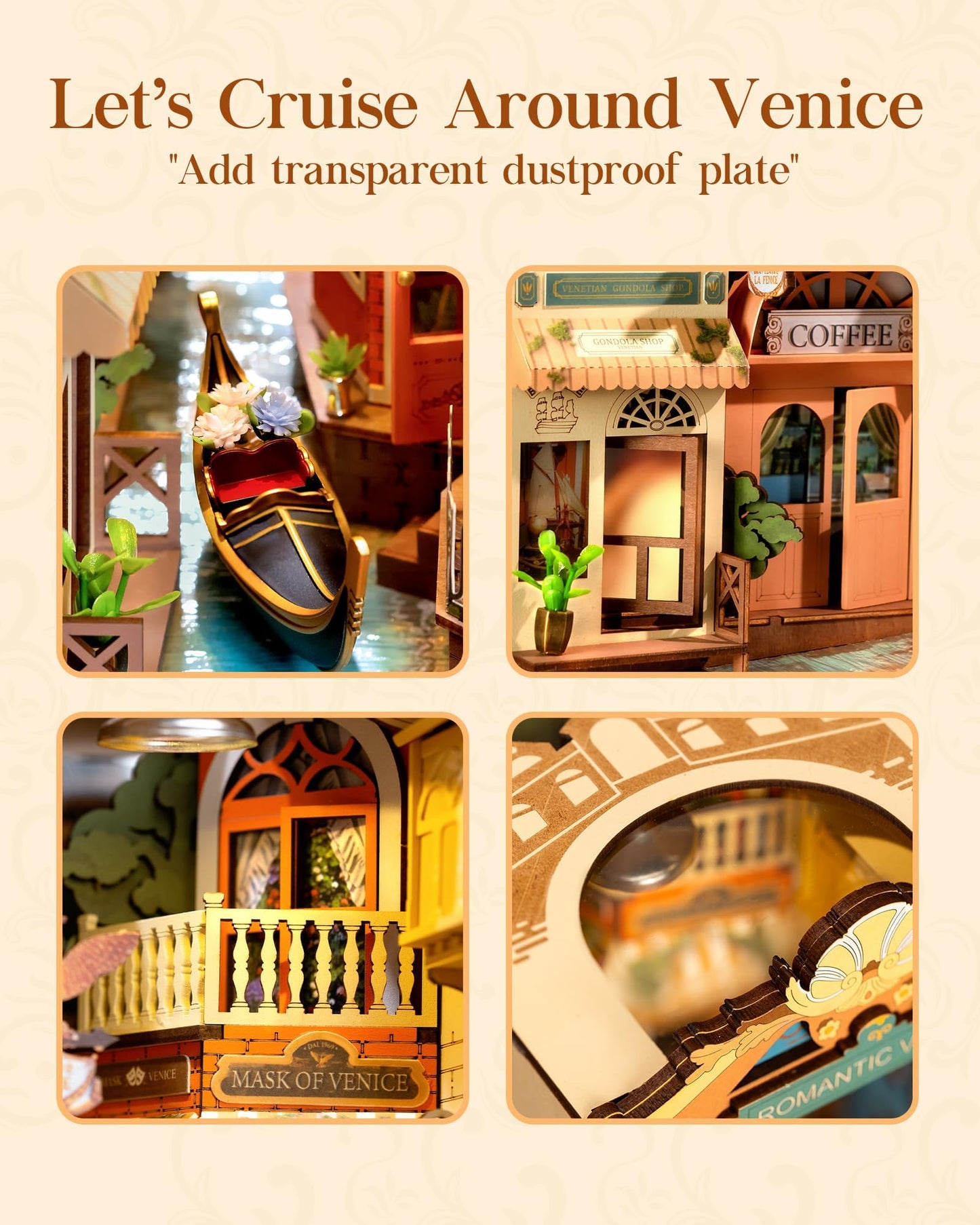 Rolife DIY Book Nook Kit for Adults, Miniature Dollhouse Booknook Kit, 3D Wooden Puzzle Creative Decorative Bookends Bookshelf Diorama Insert Crafts Hobbies Gifts (Romantic Venice)