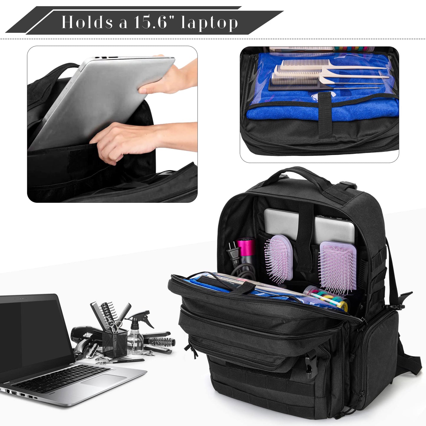 BAFASO Barber Backpack, Travel Barber Bag Holds Barber Styling Tools (Bag Only), Black