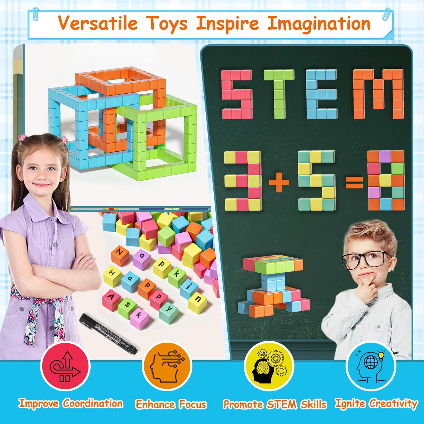 Magnetic Blocks for Toddlers Toys, Large Magnetic Cube Toy for Sensory STEM Education Preschool Magnet Toys for 3 4 5 6 Year Old Boys and Girls, Gifts for Kids Ages 4-8