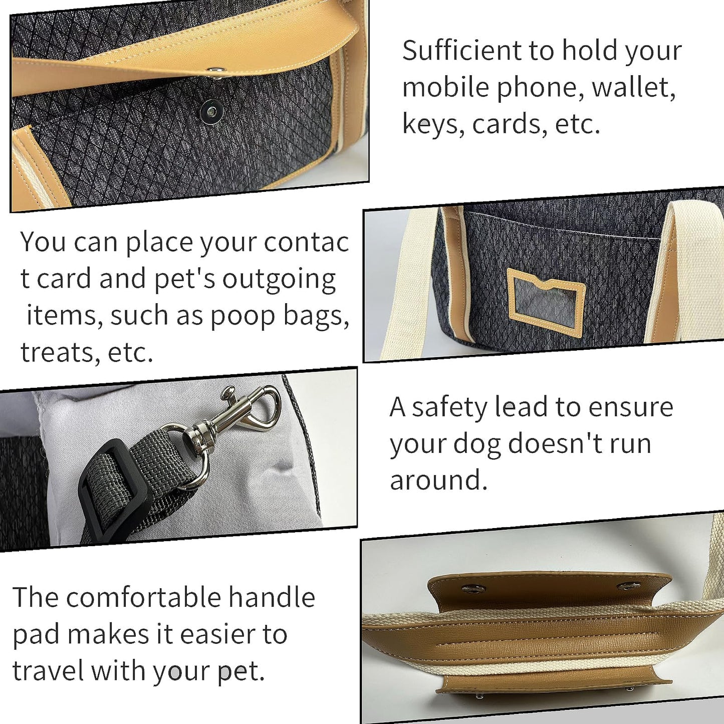 Dog Purse Carrier with Soft Pillows，Dog Tote Bag with Pockets and Secure Harness Clip,17 * 9.5 * 9inches for Small Dogs and Puppies,Outing,Travel,Vet