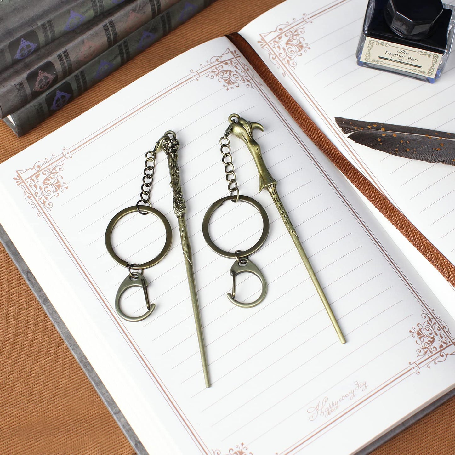 Mini Magic Wand Set 15PCS Wizard Keychain Necklace Collection Wands Kit Witch Keyring Pendant Christmas Ornaments Decorations with Gift Box