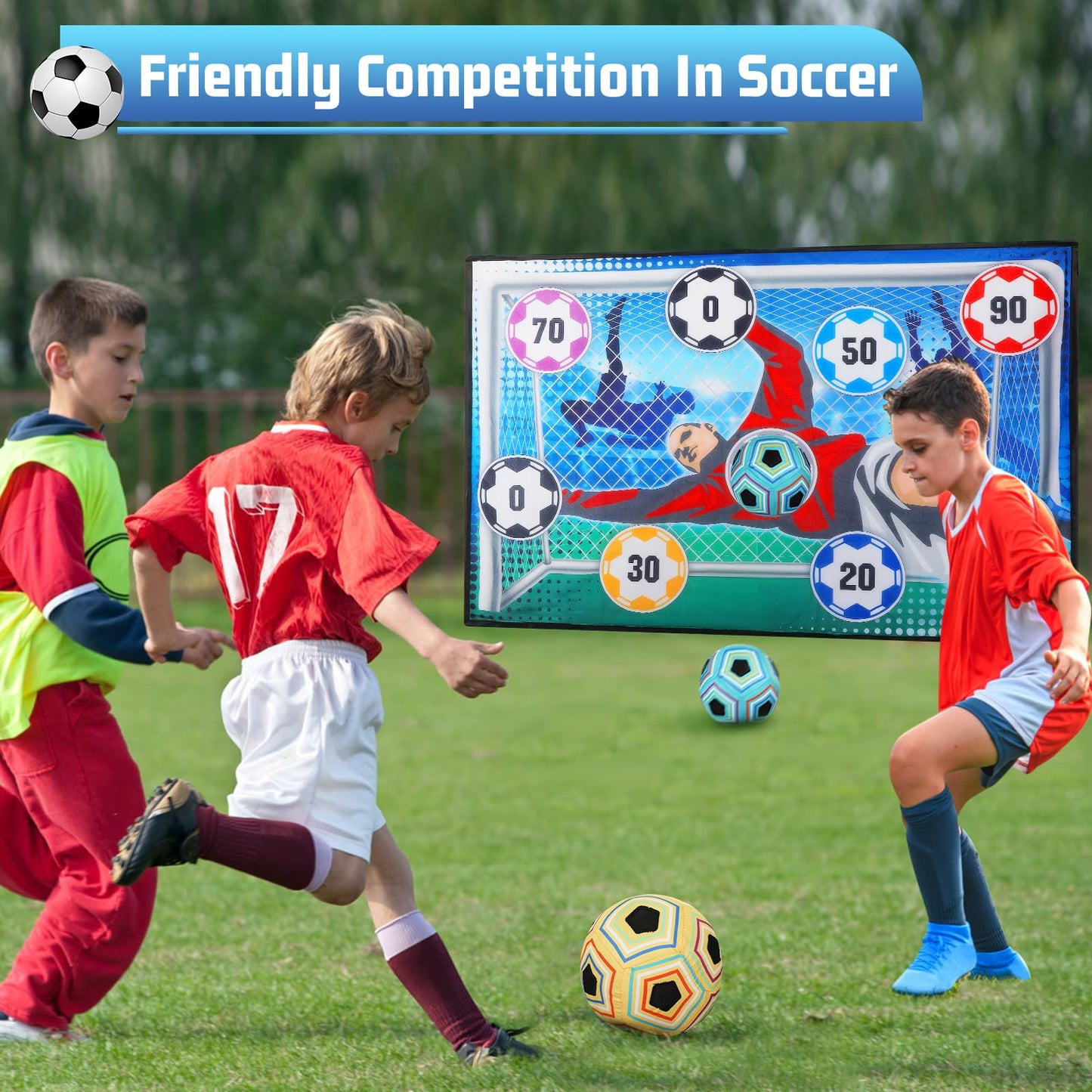 VATOS Soccer Ball Game Set for Kids, Indoor Outdoor Backyard Toss Soccer Goal Game with Velcro Balls, Toddlers Gift for 3 4 5 6 7 8 Year Old Boy Toys