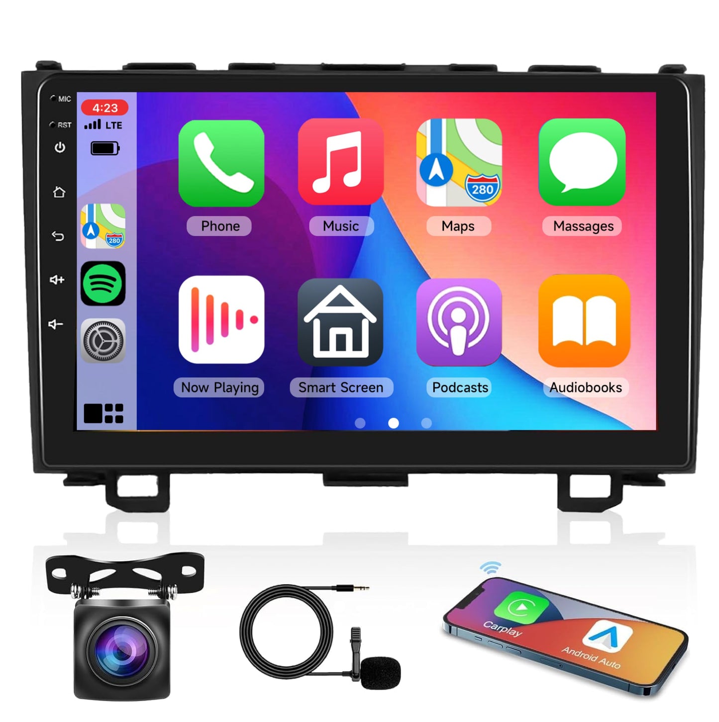 Car Stereo for Honda CRV 2007 2008 2009 2010 2011 with Wireless Carplay Android Auto Mirror Link, 32G 9 Inch Touch Screen Car Radio Bluetooth GPS Hi-Fi WiFi FM RDS Camera Radio for Honda CRV