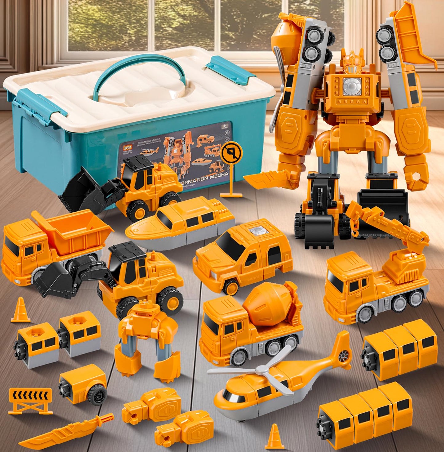 SJYN Magnetic Transform Engineering Car Assembled Toys with Storage Box, Toys for Toddlers Kids Magnetic Blocks, Construction Vehicle Magnetic Building Sets Ages 3-8 (35 Pieces)