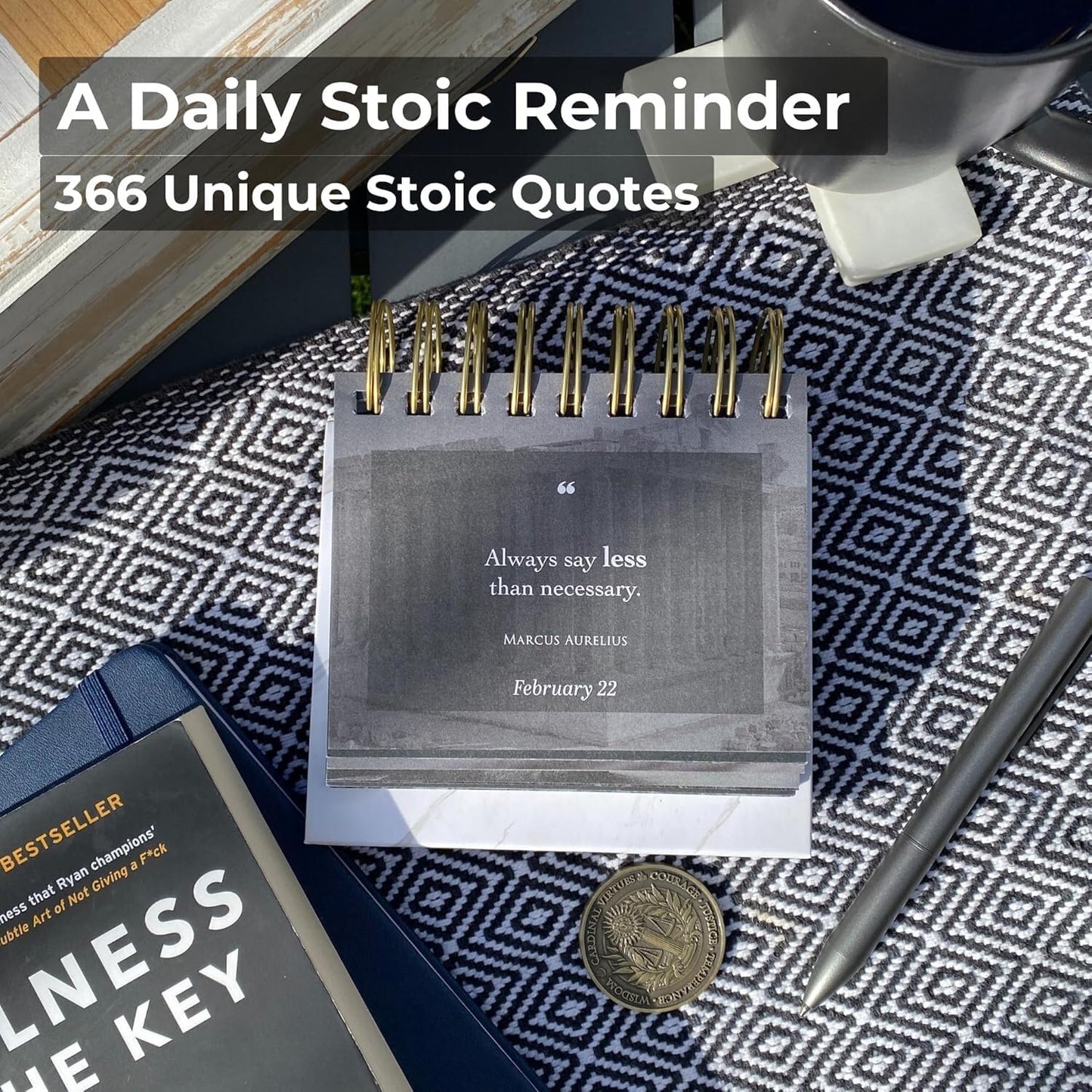 MESMOS 366 Daily Stoic Calendar for Men - Inspirational Gifts with Marcus Aurelius Coin, Perpetual Desk Decor & Affirmations, Fathers Day Gift for Dad, Husband, Coworker, Office Present