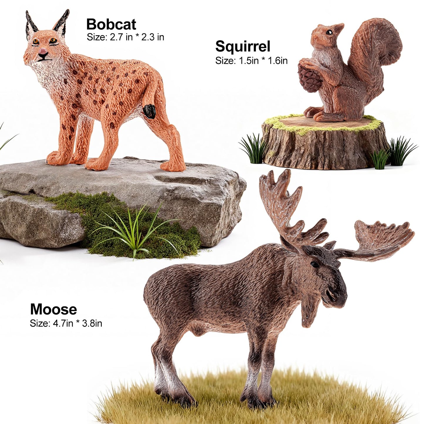12PCS Large North American Animal Figurines, Realistic Safari Woodland Jungle Animals Figures Toys Includes Crocodile,Wolf,Bear,Deer Cake Toppers Birthday Gift Party Favors Toys for Toddlers