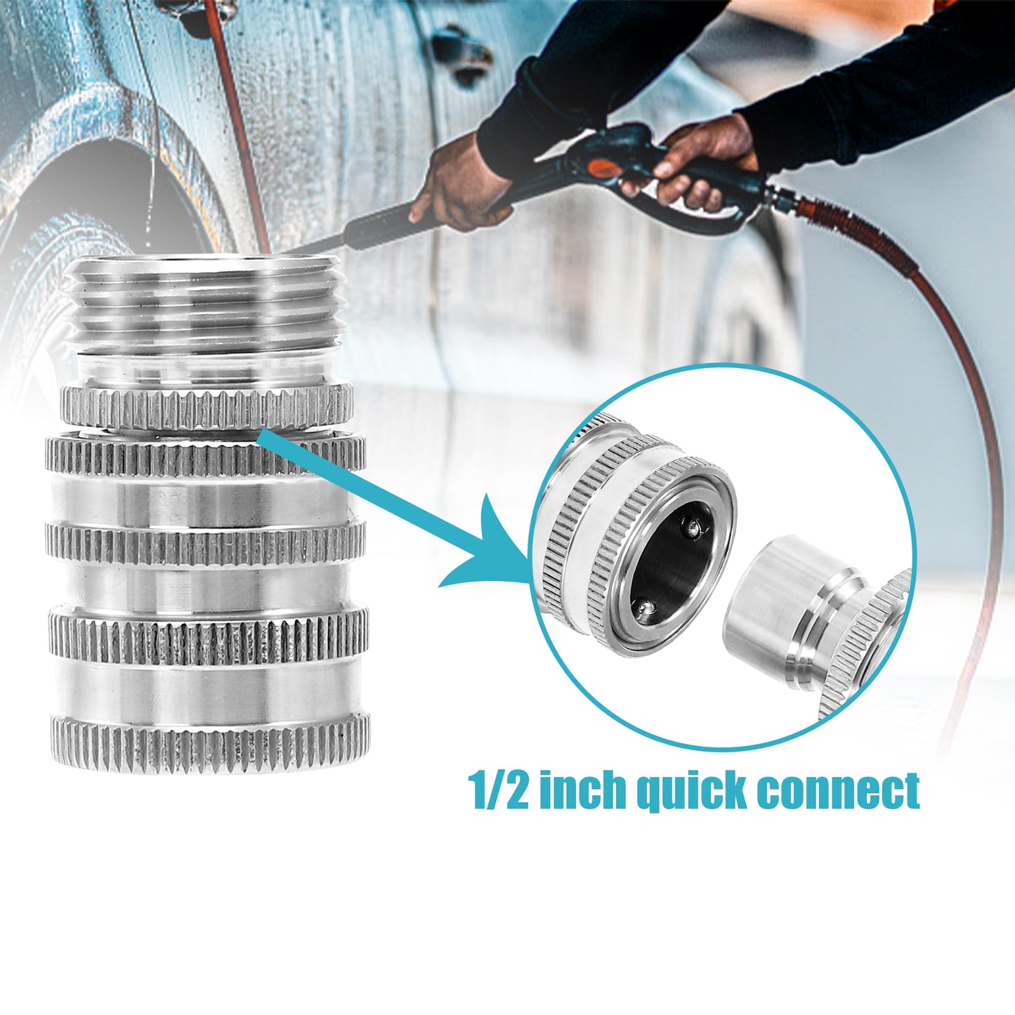 Tool Daily Pressure Washer Adapter Set, Stainless Steel Quick Connect Kit, M22 14mm to 3/8" Quick Disconnect Kit for Power Washer, 8 PCs