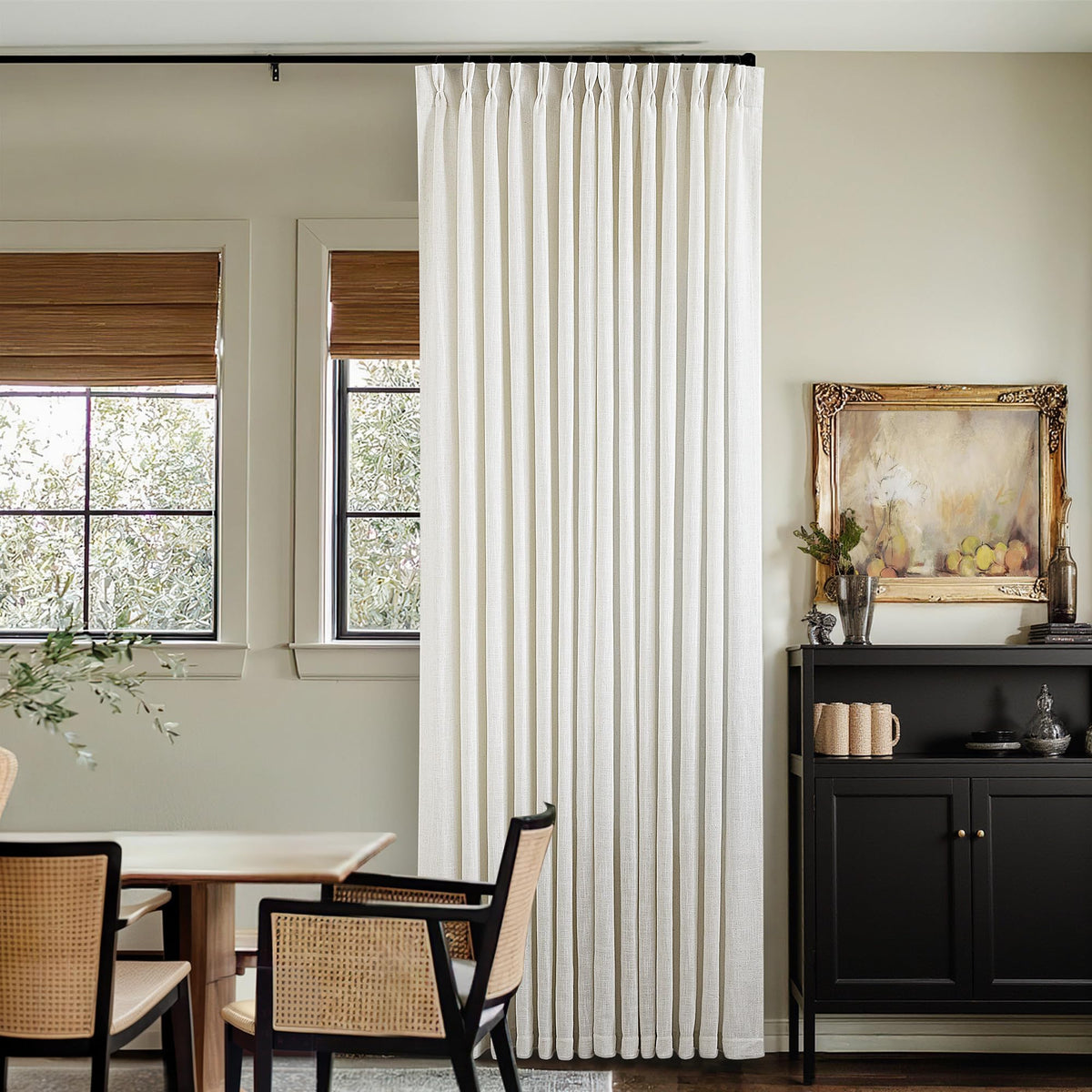 84 Inch Length Natural Pinch Pleated Linen Curtains 2 Panels for Living Room Bedroom Cream Ivory Semi Sheer Boho Neutral Back Tab Linght Filtering Pinch Pleat Hooks Rings Curtain 84 Inches Long