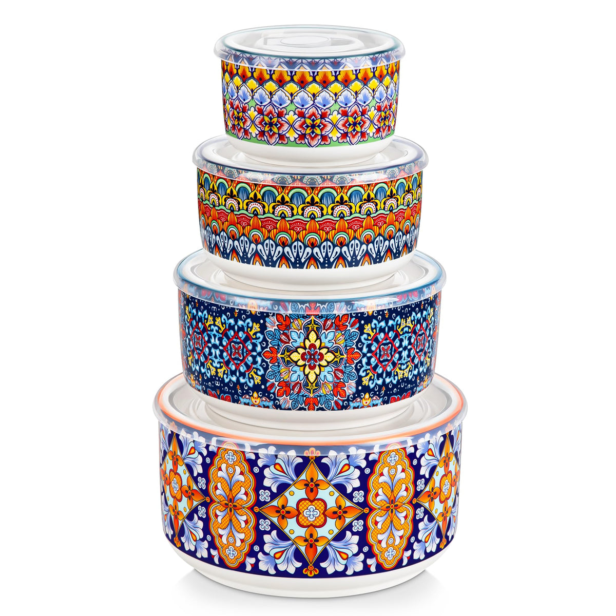 vancasso Mixing Bowls with Lids Set of 4, Ceramic Nesting Bowls Serving Bowl for Food Storage, Microwave and Dishwasher Safe, 1800/1080/600/300 ML, Series SIMI