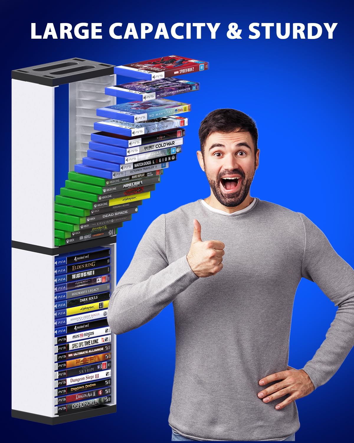 Nargos Video Game Storage Stand Tower for PS5/ PS4/ PS3/ Xbox Series S & X/Xbox one Game, Universal Game Disc Holder Vertical Blu Ray Case Organizer (White)
