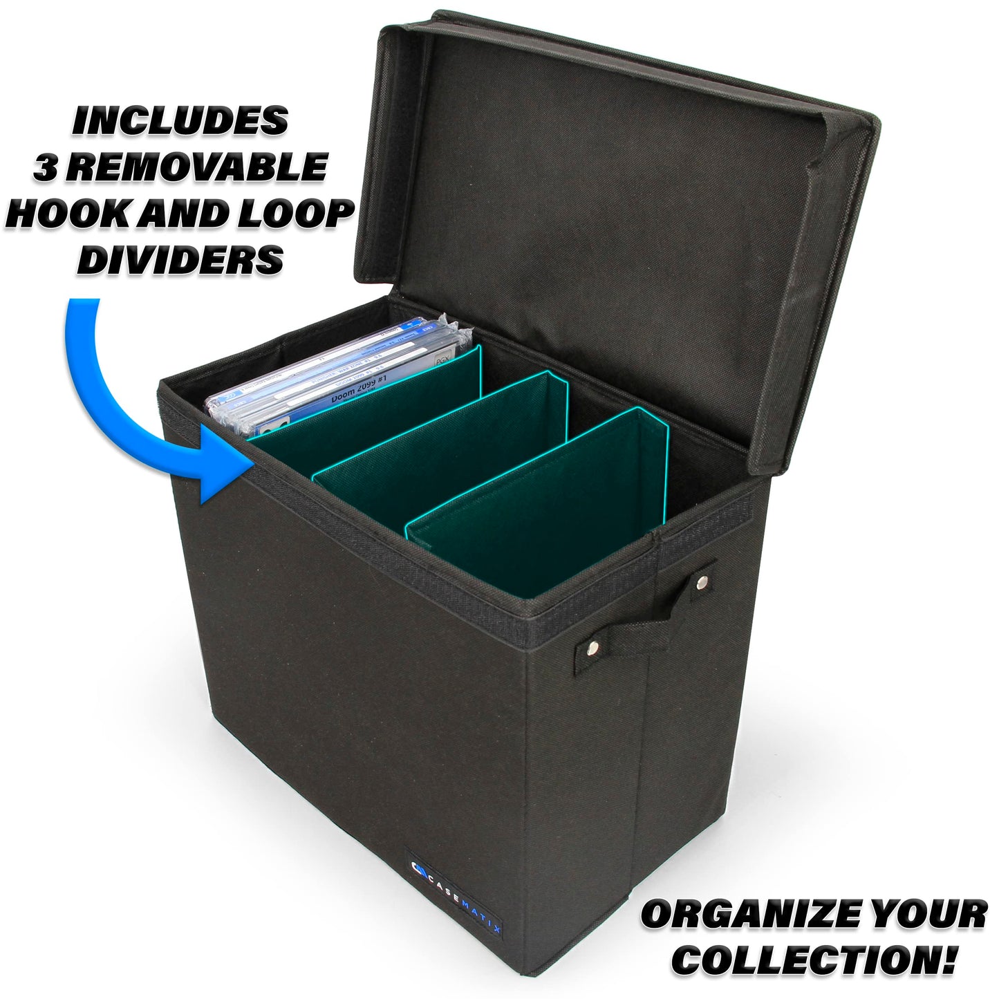 CASEMATIX Graded Comic Book Storage Case Fits up to 28 CGC Graded Comics Lightweight Comic Book Storage Bin with 3 Removable Dividers for Slabbed Comics Protective Collector Display Carry Case Box