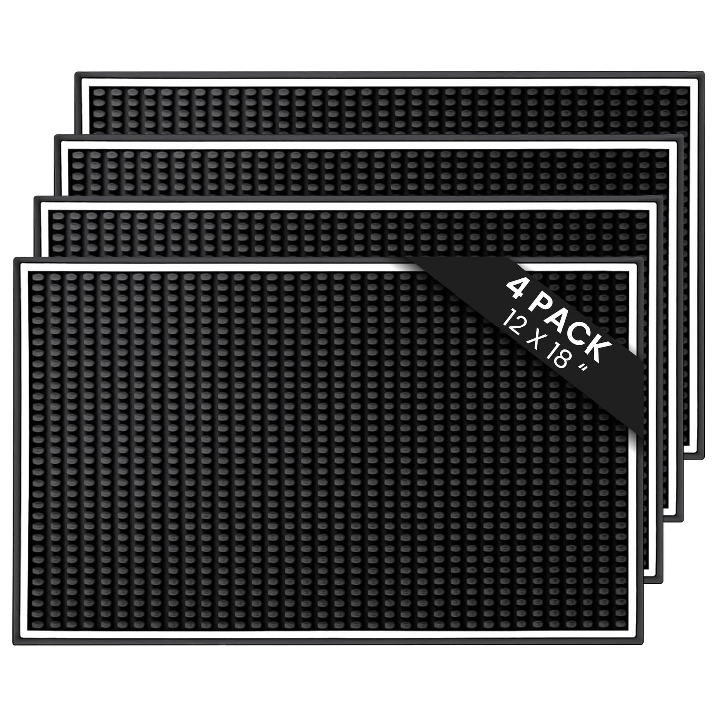 Bar Mat 4-Pack, 18 x 12 Rubber Coffee Bar Mats for Countertop, Bartending, Home Use, Spill Protection and Coffee Stations, Ideal Matt for Cocktail, Whiskey and Espresso