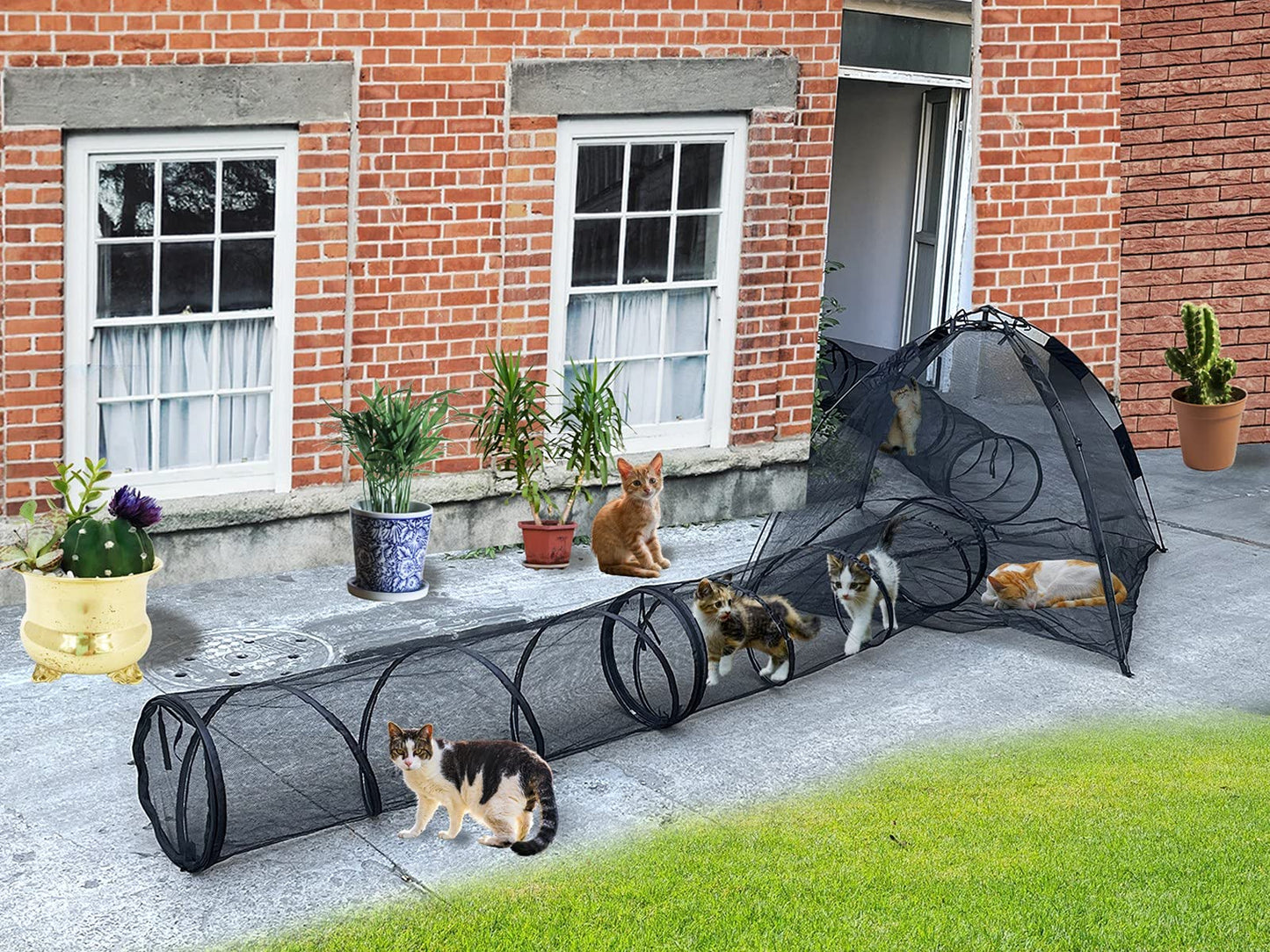 2 Pcs Portable Cat Play Tunnels (Can Use Alone or Combined) - 3 in 1 Playpen Outdoor Enclosures for Puppy, Dog, Rabbit, Small Animals
