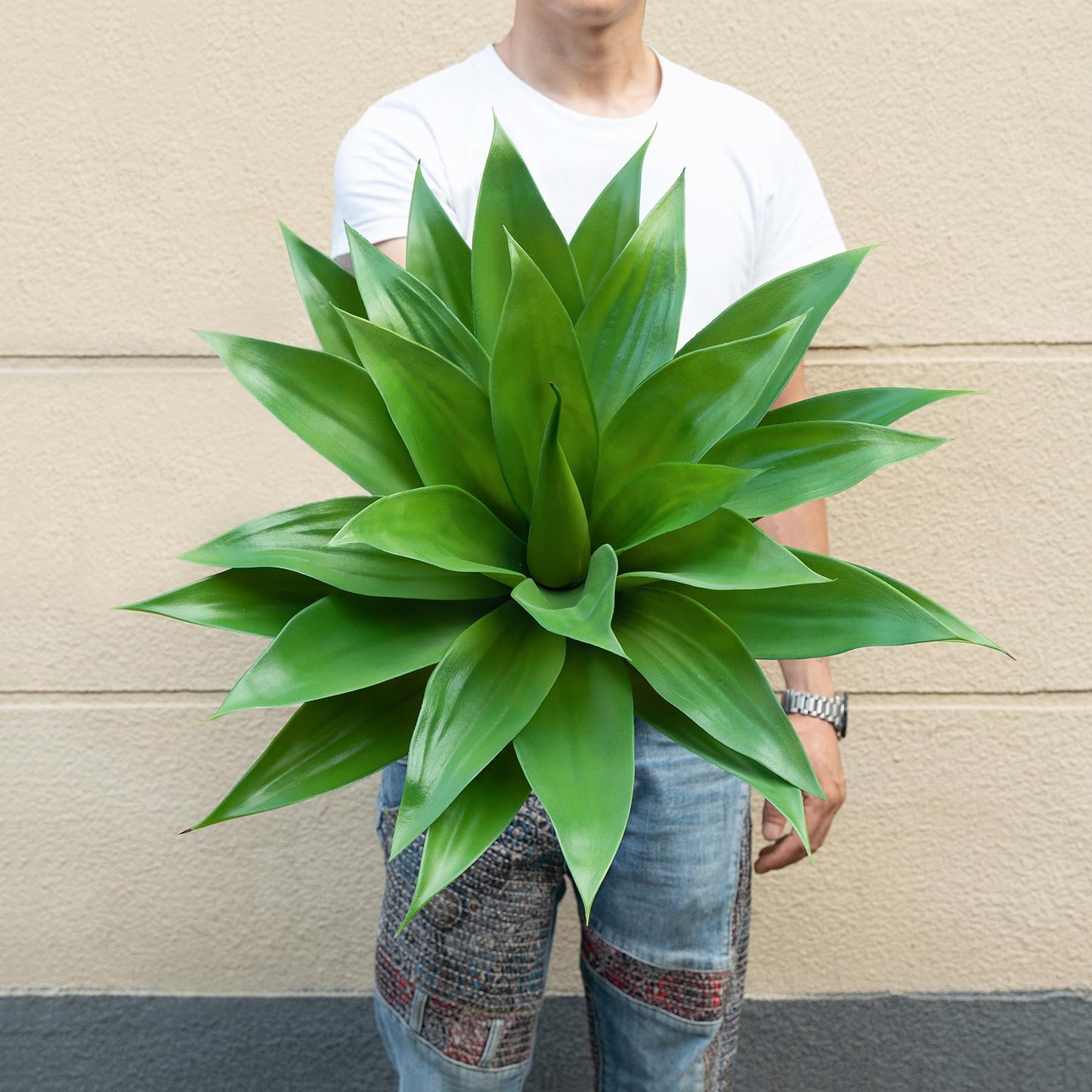 Ttranewsoo Artificial Plants Outdoor Faux Plant,ArtificialAgave Faux Hostas Outdoor Uv Resistant Artificial PlantsIndoor Fake Plant Artificial Agave Plant Indoor(1pcs, 28")